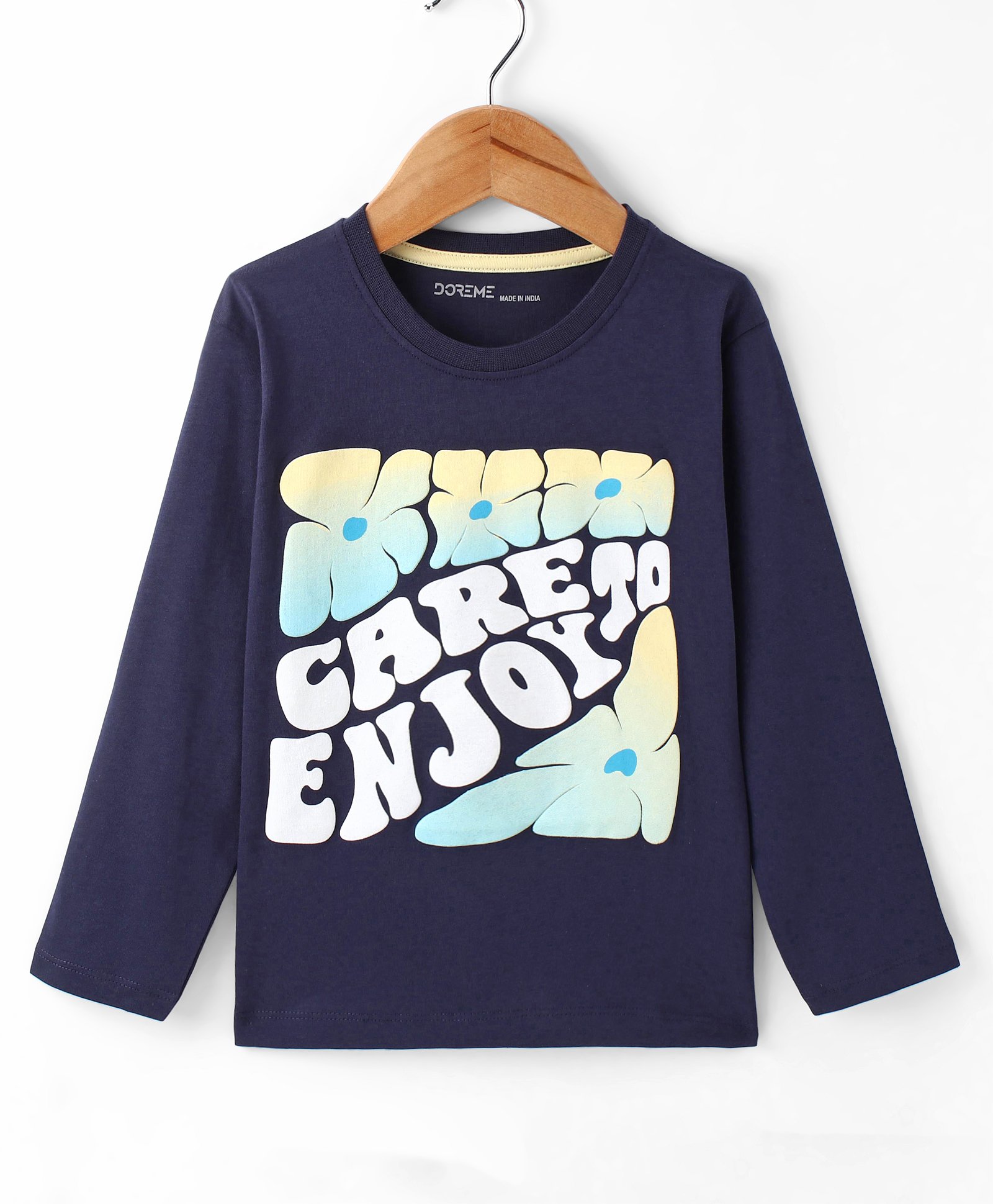 Doreme Single Jersey Knit Full Sleeves T-Shirt With Floral & Text Print - Oxford Blue-image-28