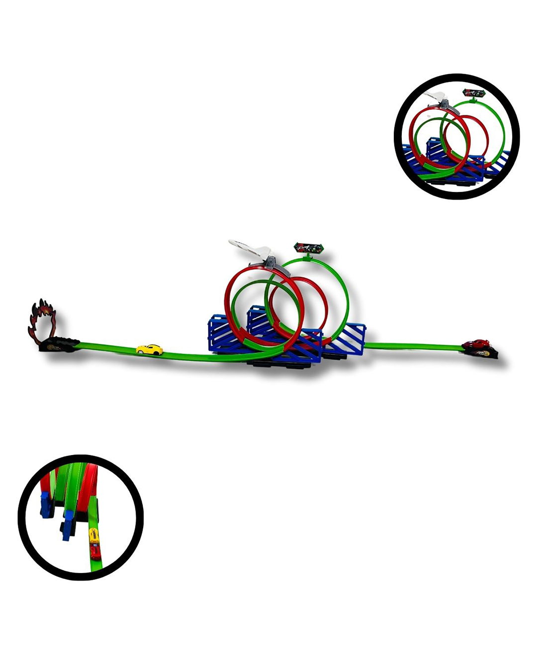 SVE Double Loop Track Racer Car Toy Set for kids with Pull Back car Function will Make 360° Spin, Inertia Car Racing Track Toy Set - Multicolor-image-16