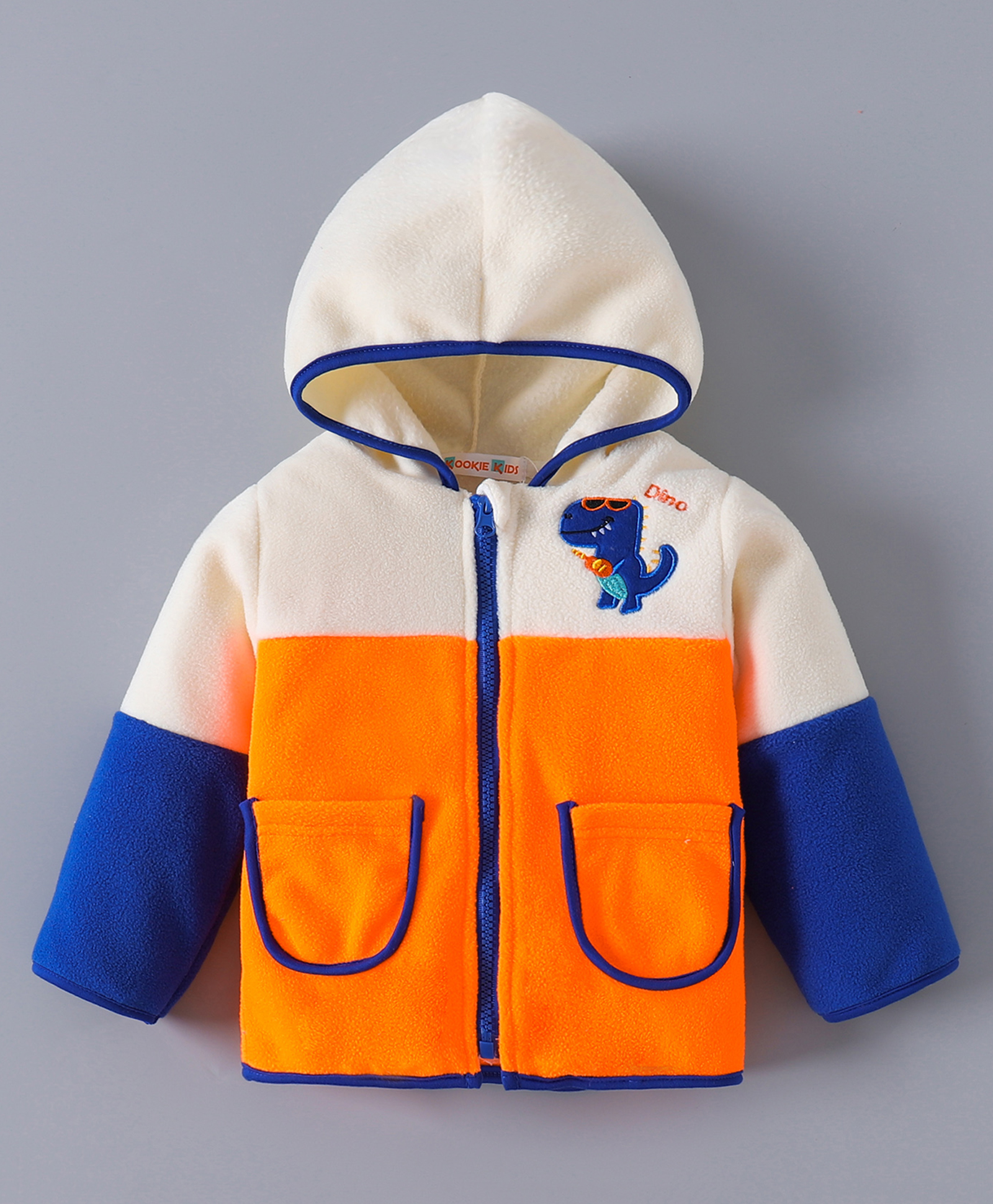 Kookie Kids Full Sleeves Hooded Sweatjacket with Dino Embroidery - Multicolour-image-24