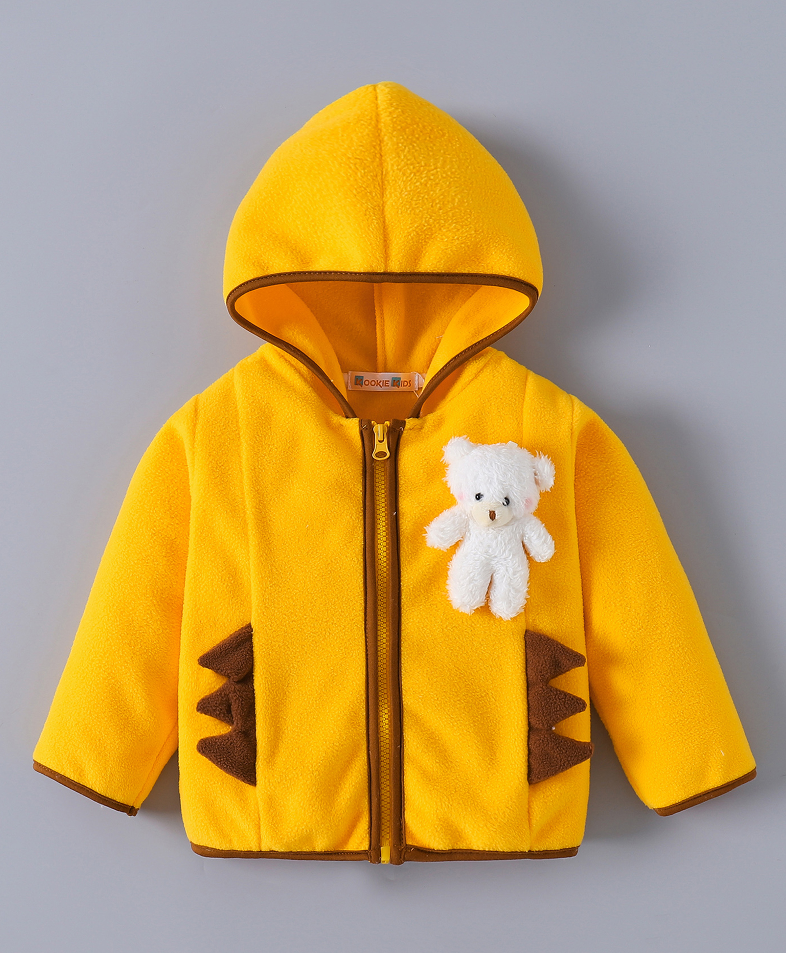 Kookie Kids Full Sleeves Hooded Sweatjacket with Bear Applique - Yellow-image-37