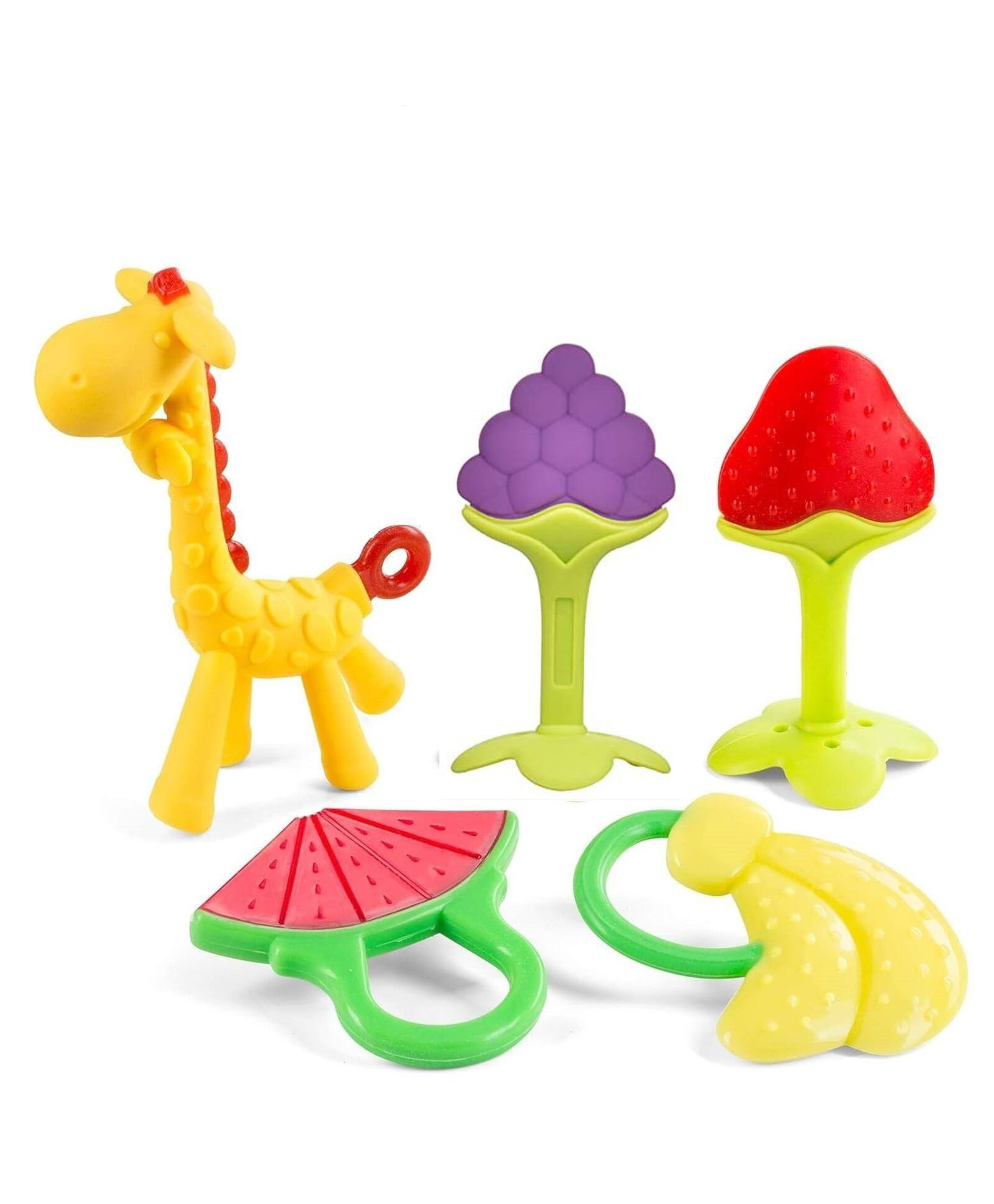 Sparkle Joy Baby Silicone Giraffe & Fruit Teether Combo Pack Of 5 Non Toxic Teething Toys - Multicolor-image-12