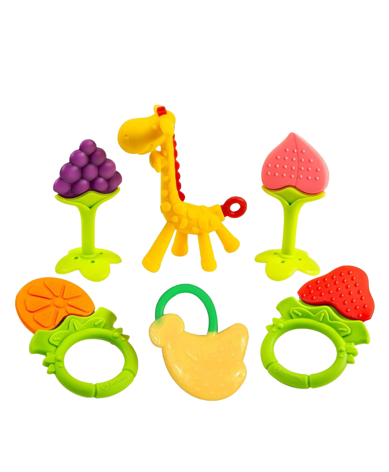 Sparkle Joy Baby Silicone Giraffe & Fruit Teether Combo Pack Of 6 Non Toxic Teething Toys - Multicolor-image-11