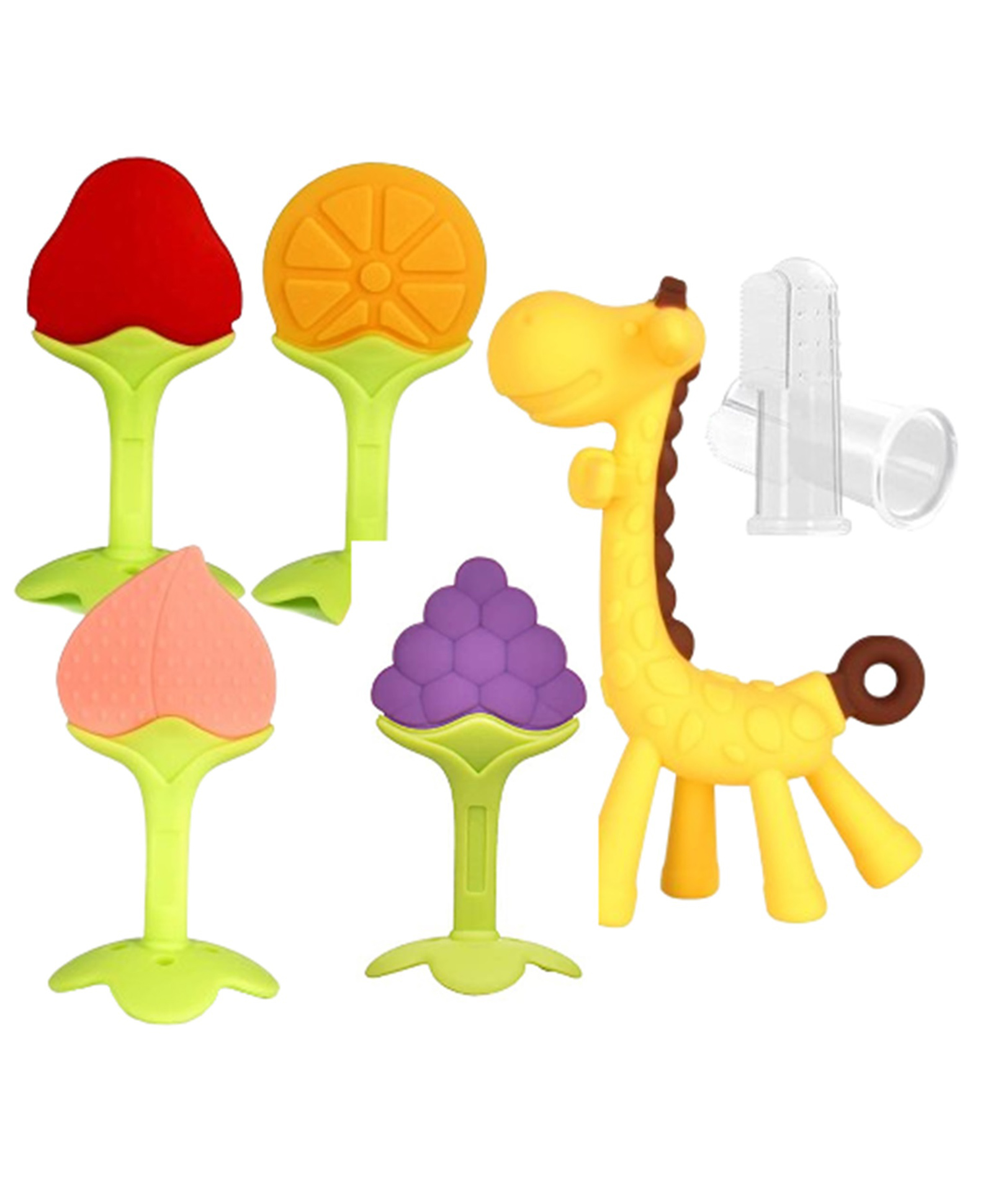 Sparkle Joy Baby Silicone Toothbrush Giraffe & Fruit Teether Combo Pack Of 6 Non Toxic Teething Toys - Multicolor-image-19