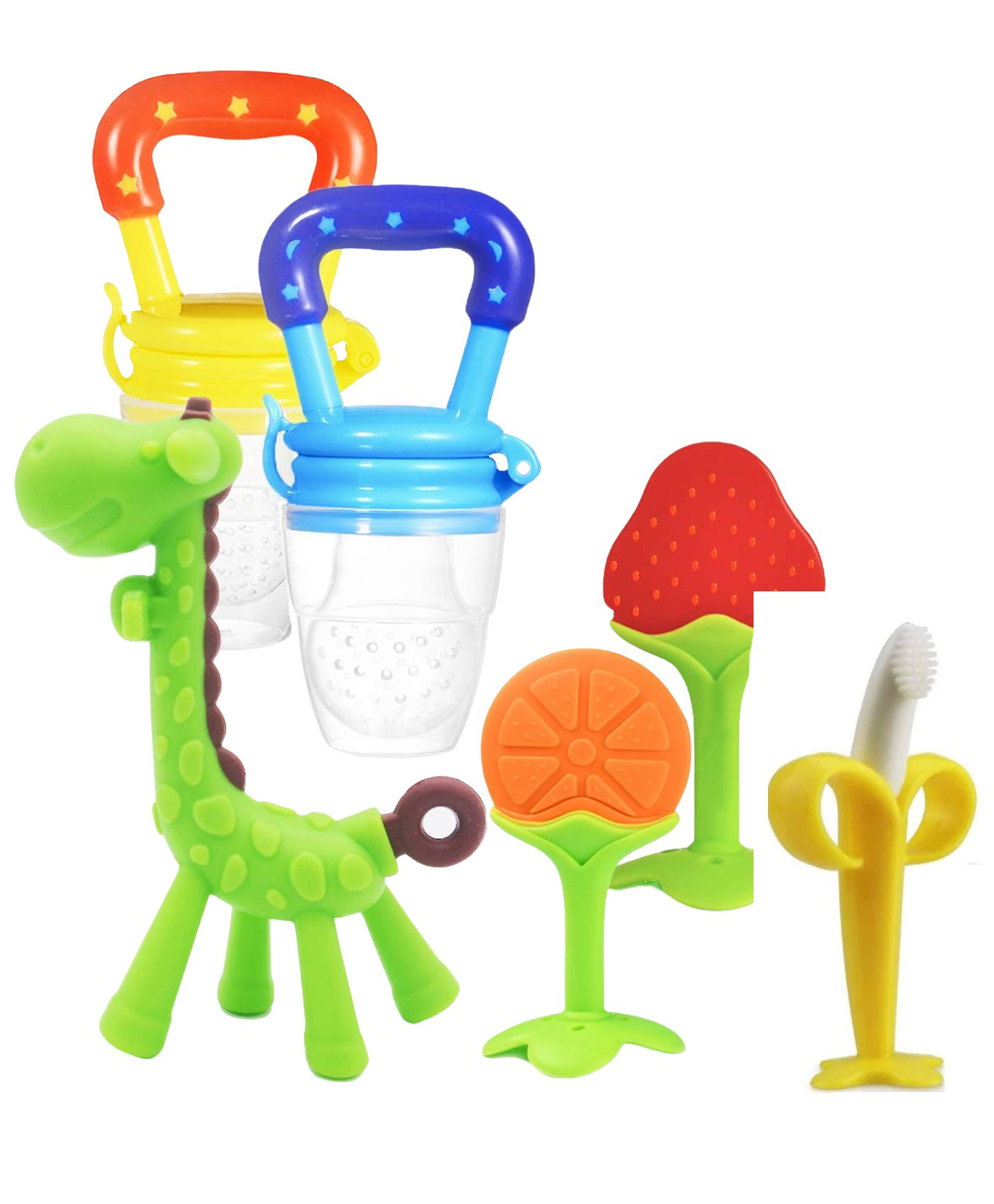 Sparkle Joy Baby Silicone Toothbrush Giraffe & Fruit Teether Combo Pack Of 6 Non Toxic Teething Toys - Multicolor-image-18