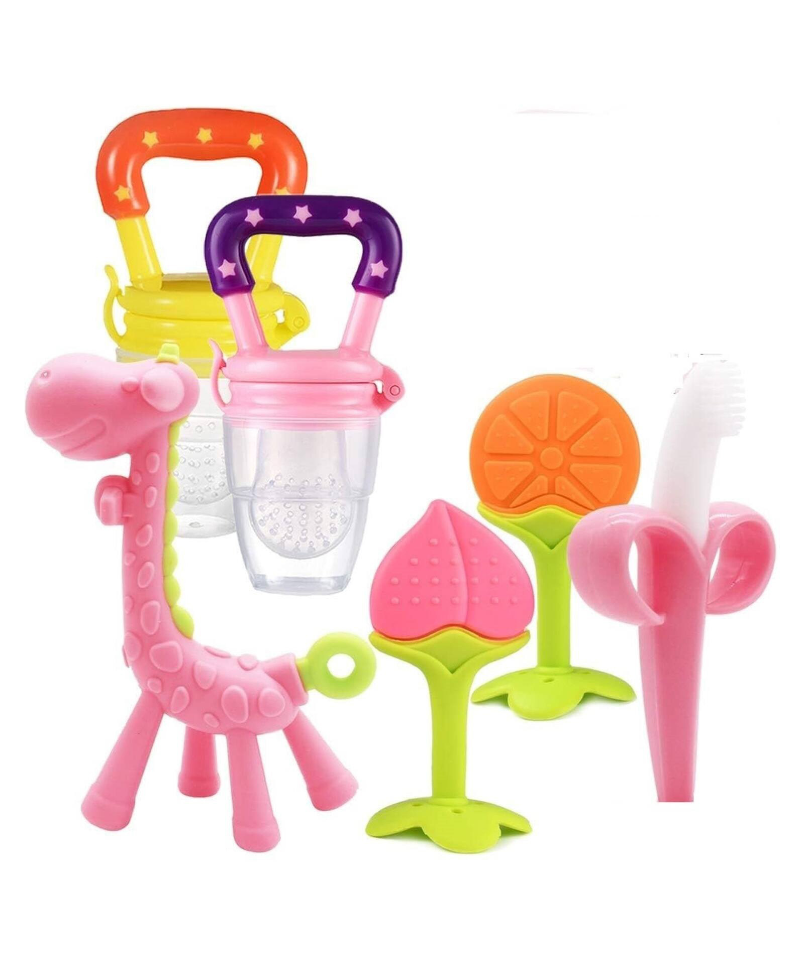 Sparkle Joy Baby Silicone Toothbrush Giraffe & Fruit Teether Combo Pack Of 6 Non Toxic Teething Toys - Multicolor-image-17
