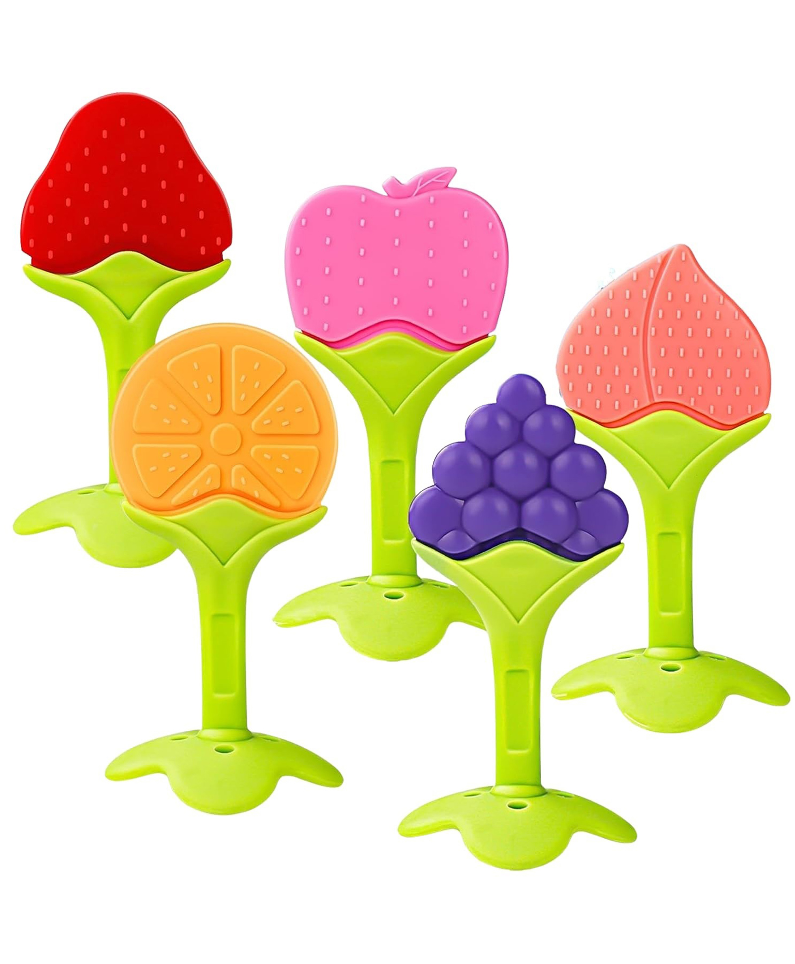 Sparkle Joy Baby Silicone Fruit Teether Combo Pack Of 5 Non Toxic BPA Free Teething Toys - Multicolor-image-15