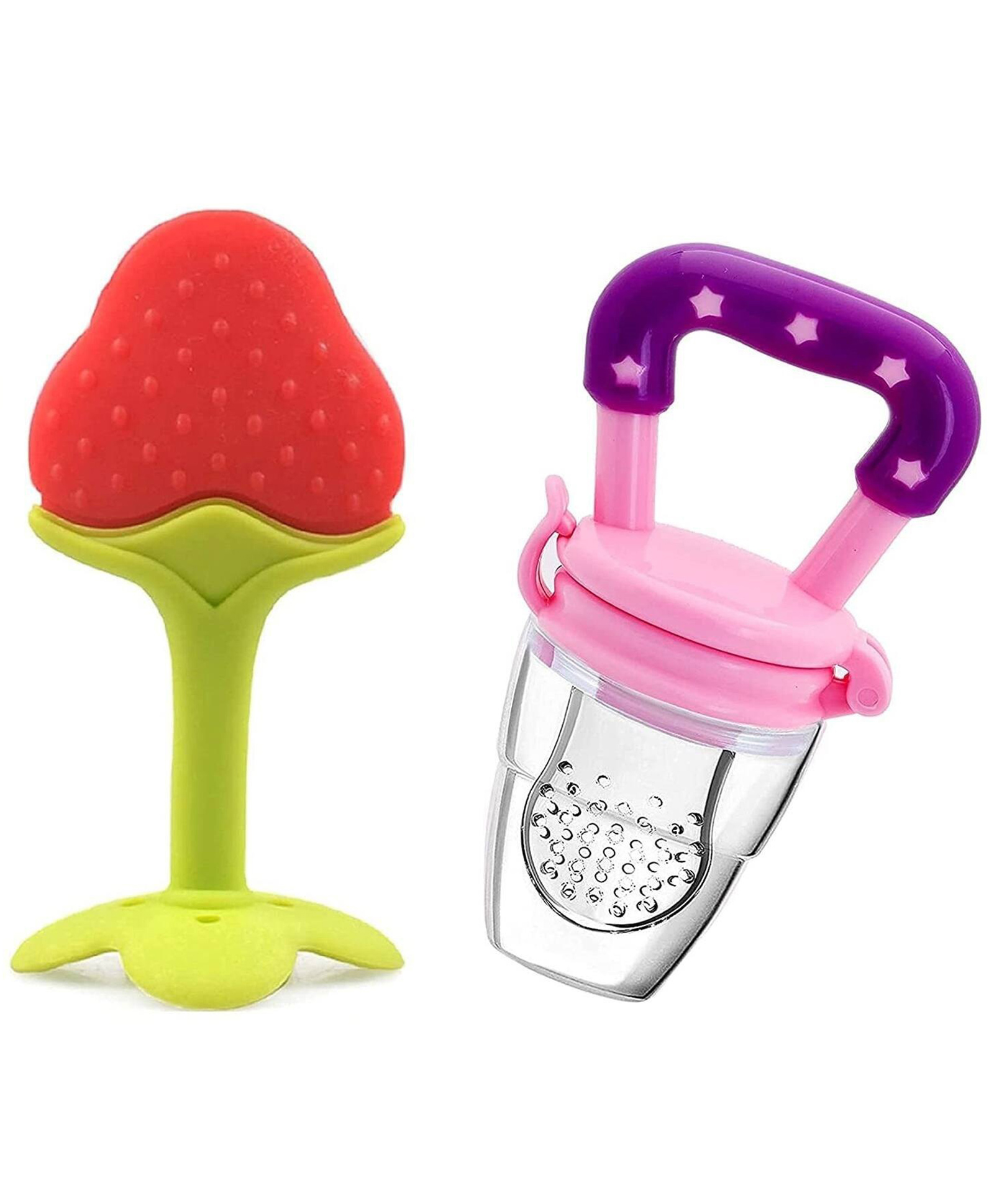 Sparkle Joy Baby Silicone Fruit Teether & Fruit Feeder Combo Pack Of 2 - Multicolor-image-39