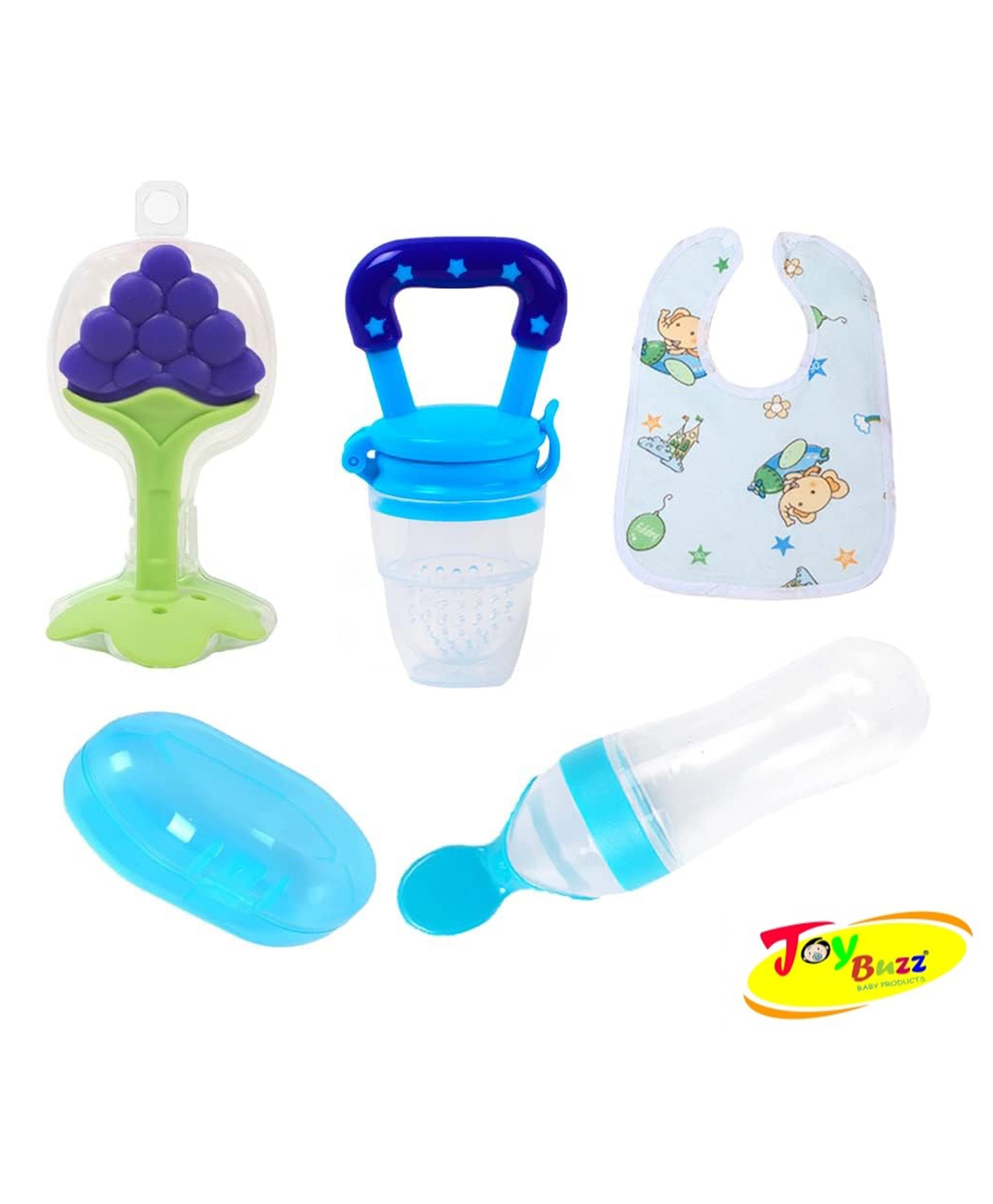 Sparkle Joy Baby Fruit Feeder Pacifier Silicone Baby Food Dispensing Spoon 90 ml Fruit Teether Finger Brush & Baby Bib Combo - Multicolor-image-10