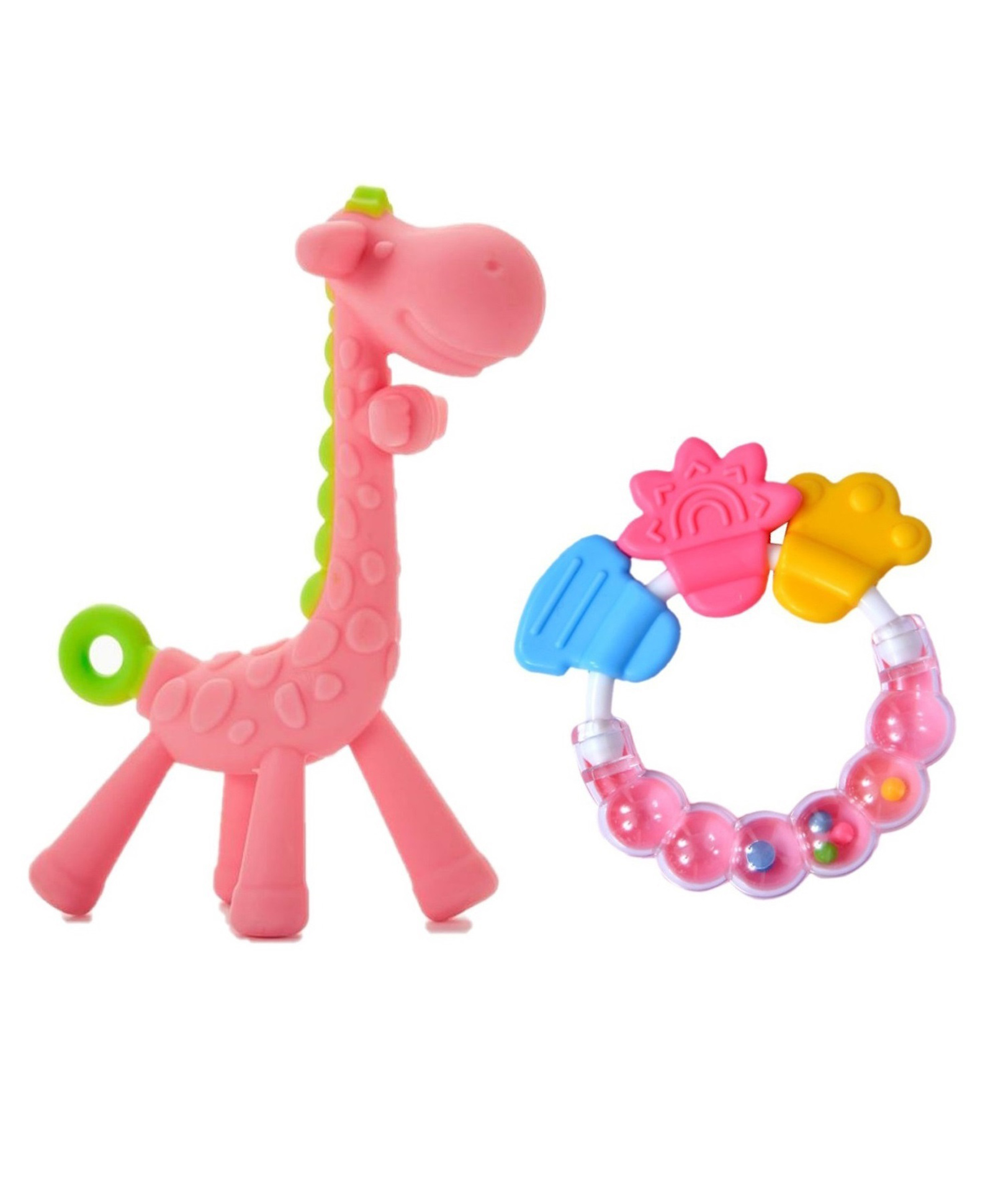 Sparkle Joy Silicone Combo Of Giraffe Shape & Rattle Handle Teethers - Multicolor-picture-13