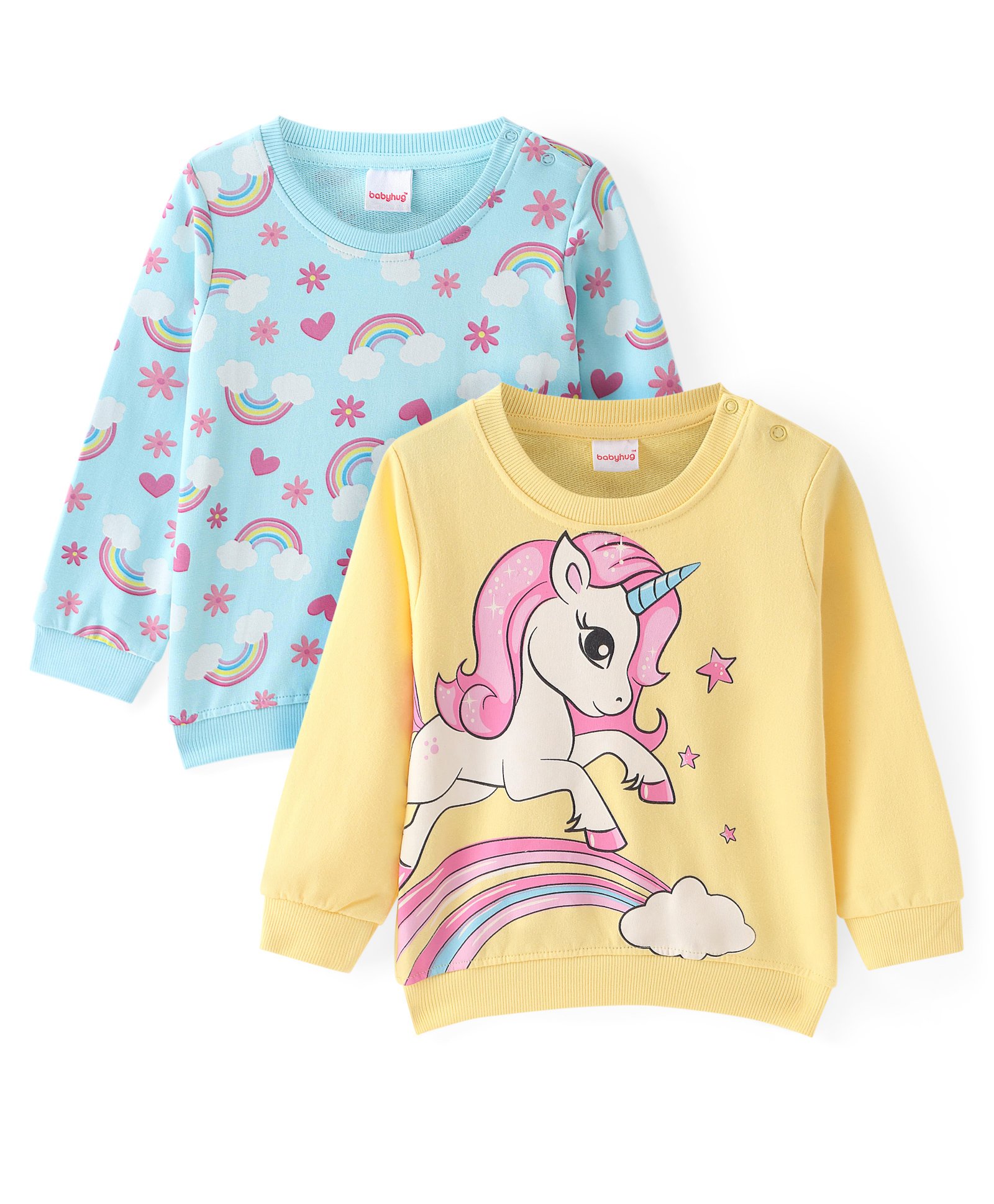 Babyhug Cotton Knit Full Sleeves Sweatshirts With Rainbow & Unicorn Print Pack of 2 - Blue & Red-picture-24