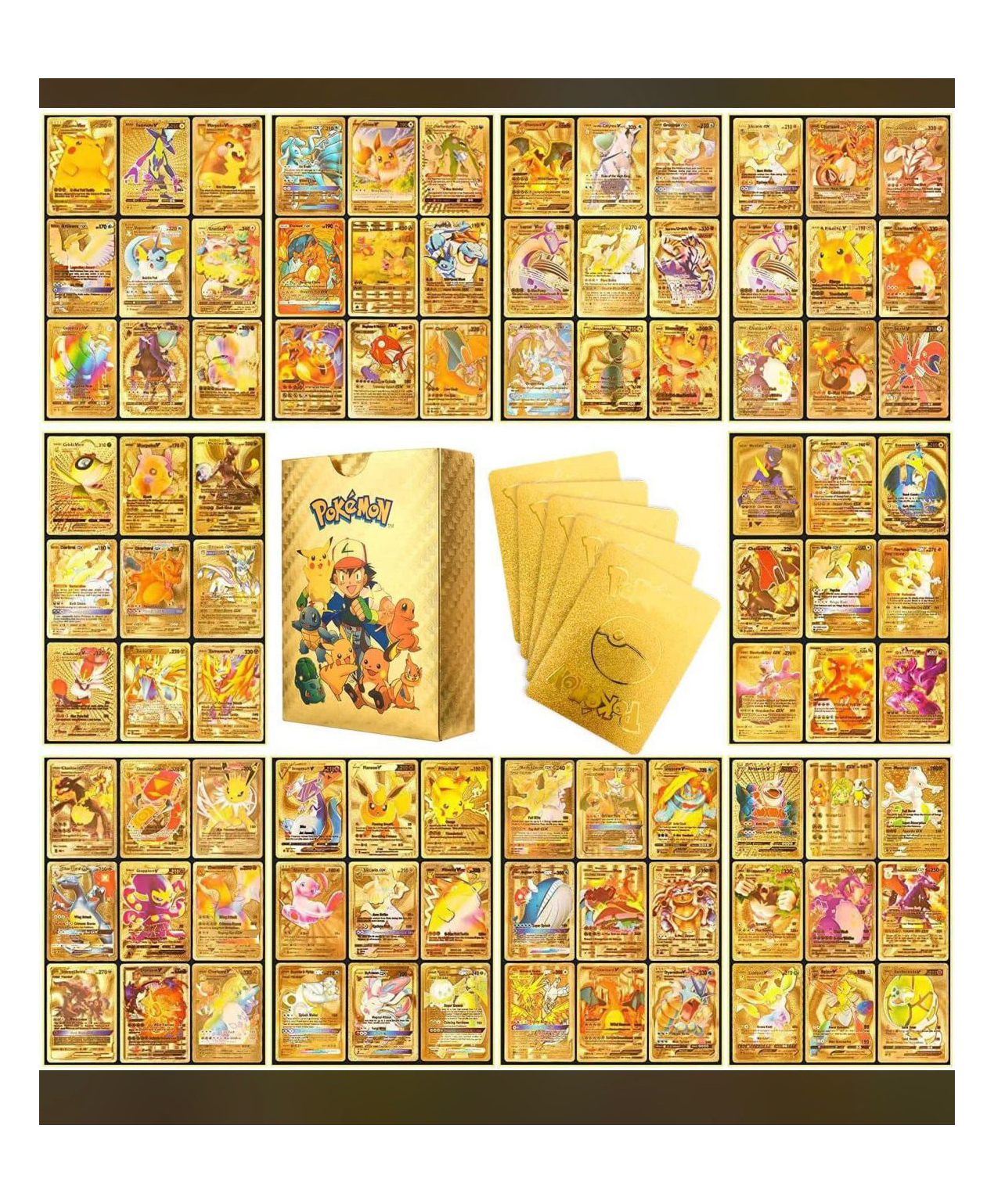 OPINA Pokemon Cards 55 Pcs Waterproof Black Card & 55 Playing Cards  (Gold, Design May Vary)-picture-39