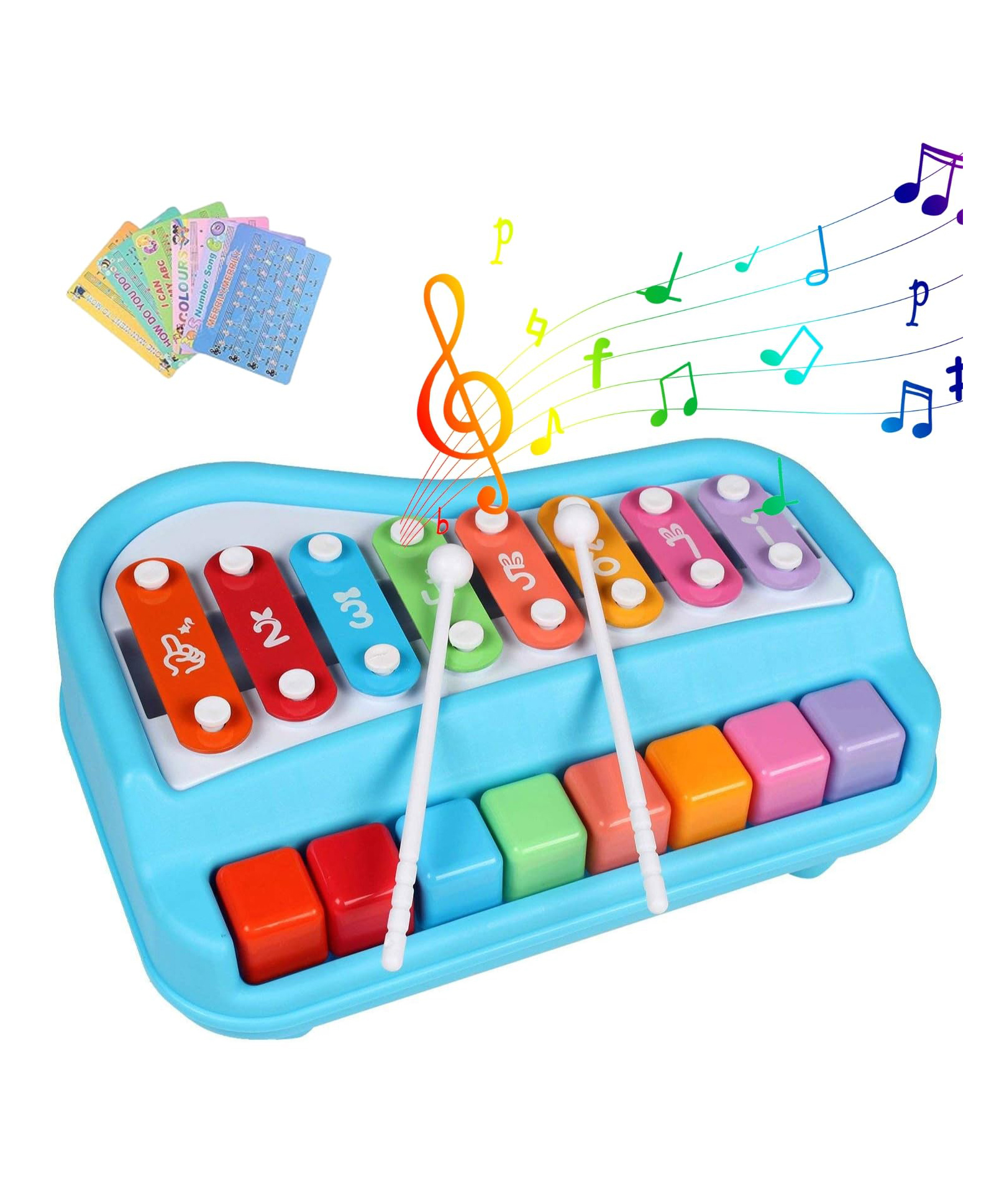 Opina 2 in 1 Baby Piano Xylophone Toy for Toddlers 1-3 Years Old, 8 Multicolored Key Keyboard Xylophone Piano, Preschool Educational Musical Learning Instruments Toy for Baby Kids Girls Boys - Multicolor-image-38