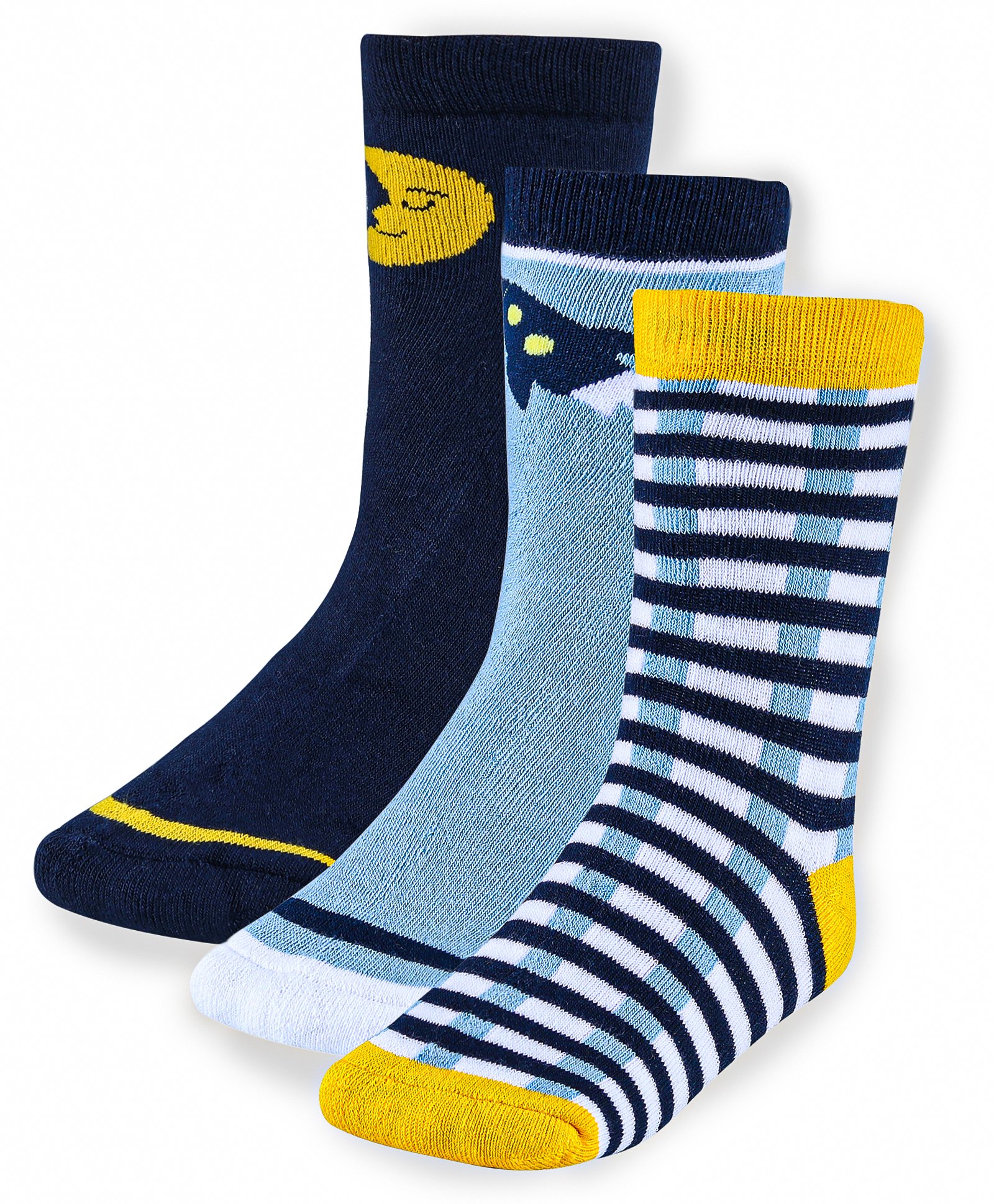 Cute Walk by Babyhug Anti-Bacterial Ankle Length Terry Socks with Rocket & Moon  Design  Pack of 3 - Multicolor-image-35