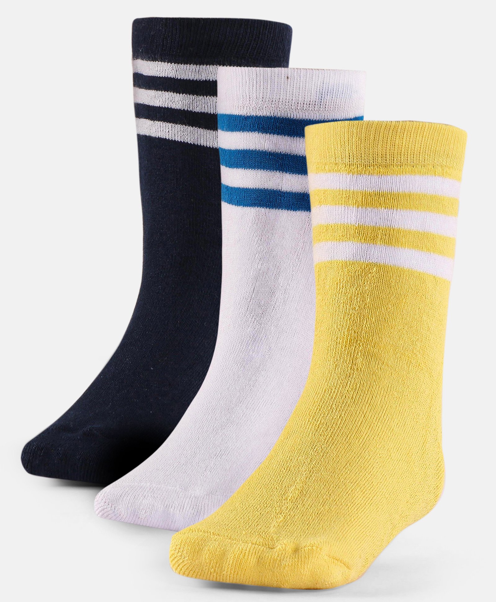 Cute Walk by Babyhug Terry Knit Anti-Bacterial Ankle Length Striped Socks Pack of 3 - Yellow Black & White-image-25