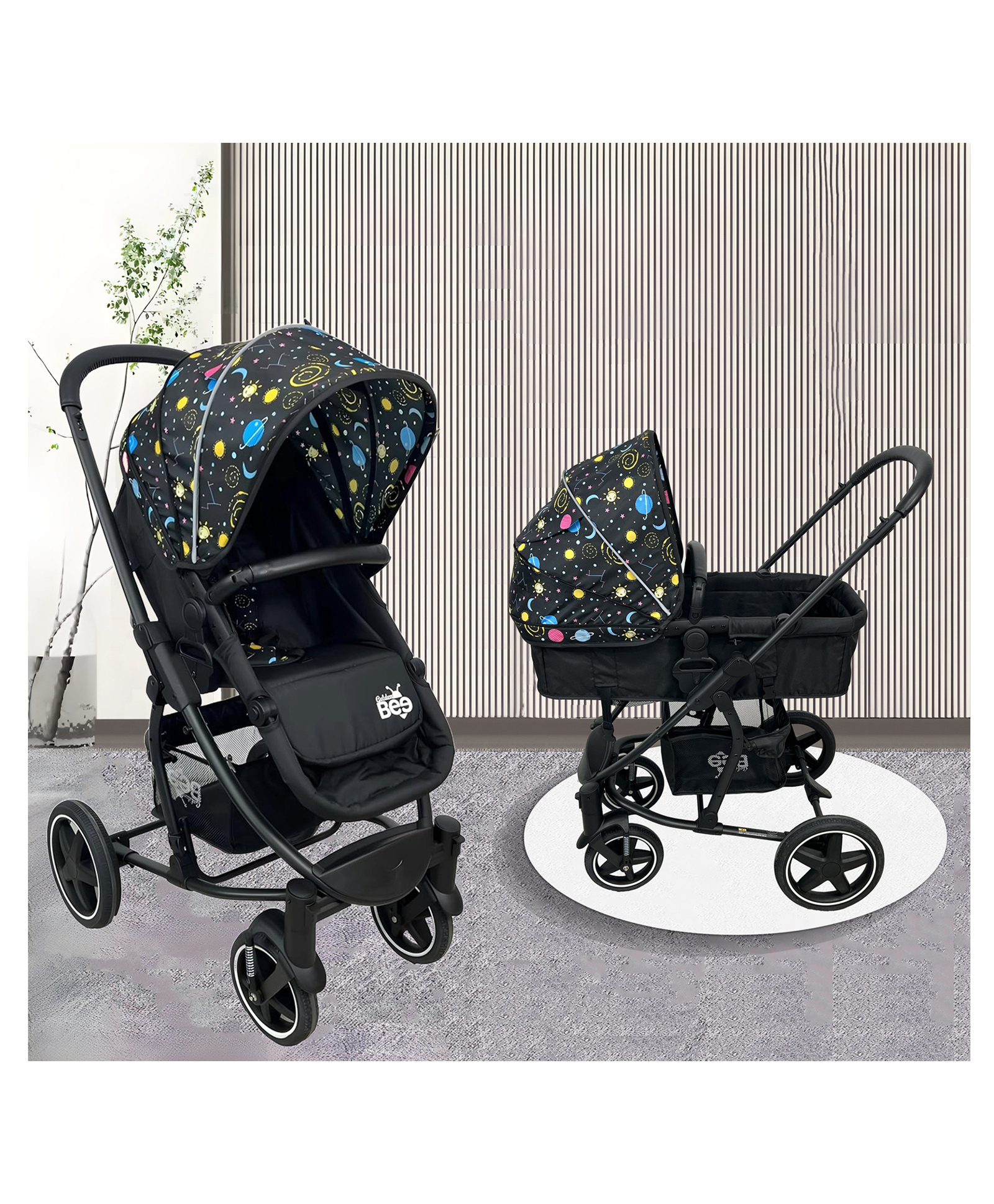 Golden Bee Royal Crown Stroller/Parm for Infant, 2 in 1 Transformable Seat(Stroller Cum Carry Cot), | 3-Position Recline System | Stroller for Toddlers, Baby Boy & Girl  (Black Galaxy)-picture-14