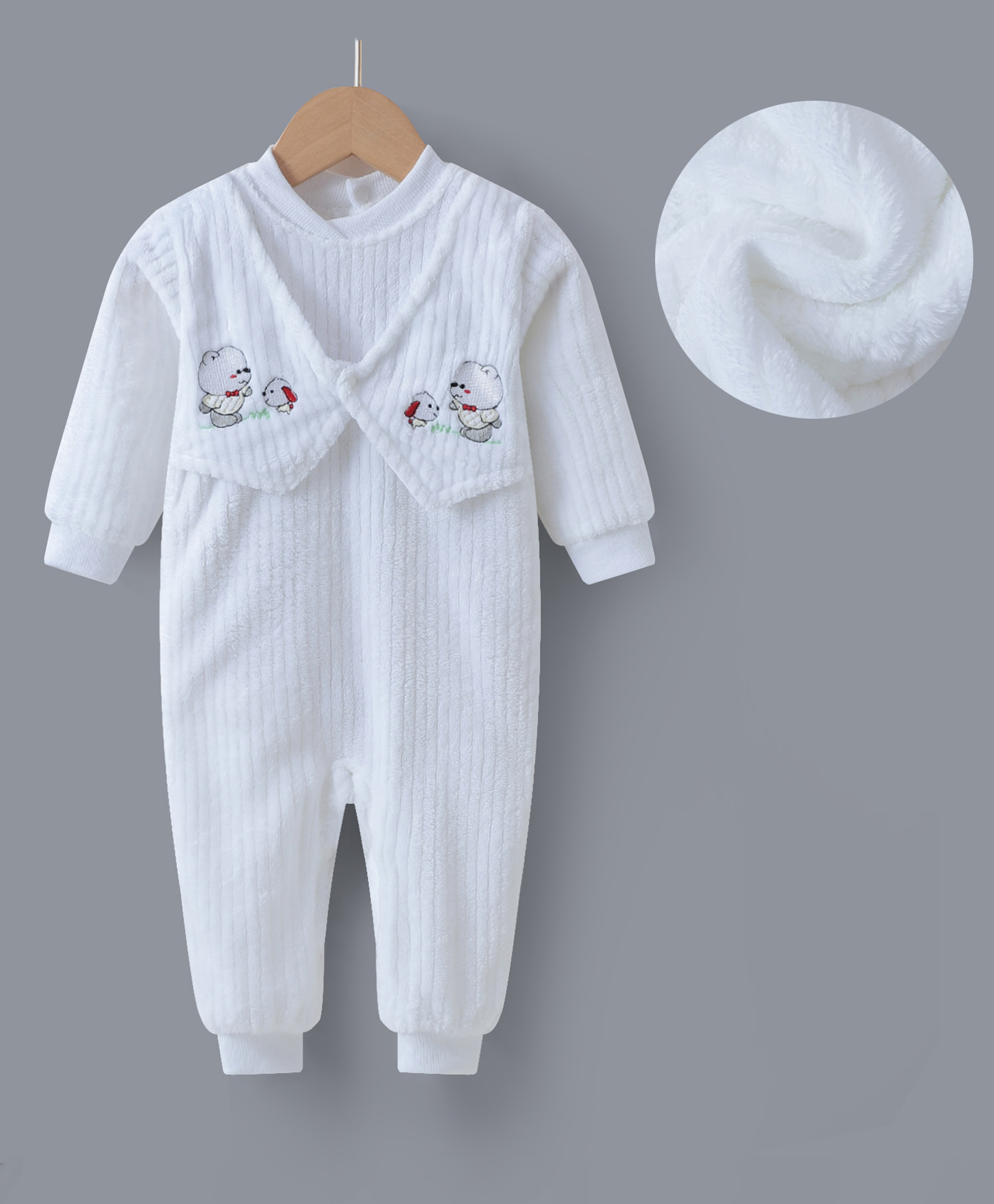 Kookie Kids Full Sleeves Winter Romper With Animal Embroidery - White-picture-44