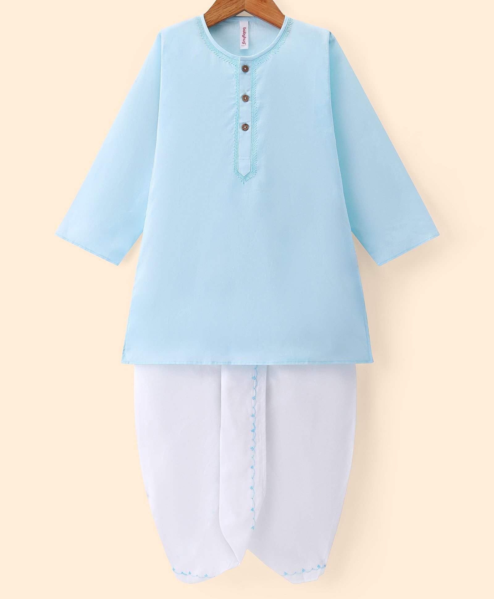 Babyhug Cambric Woven Full Sleeves Embroidered Kurta & Dhoti Set - Sky Blue-picture-26