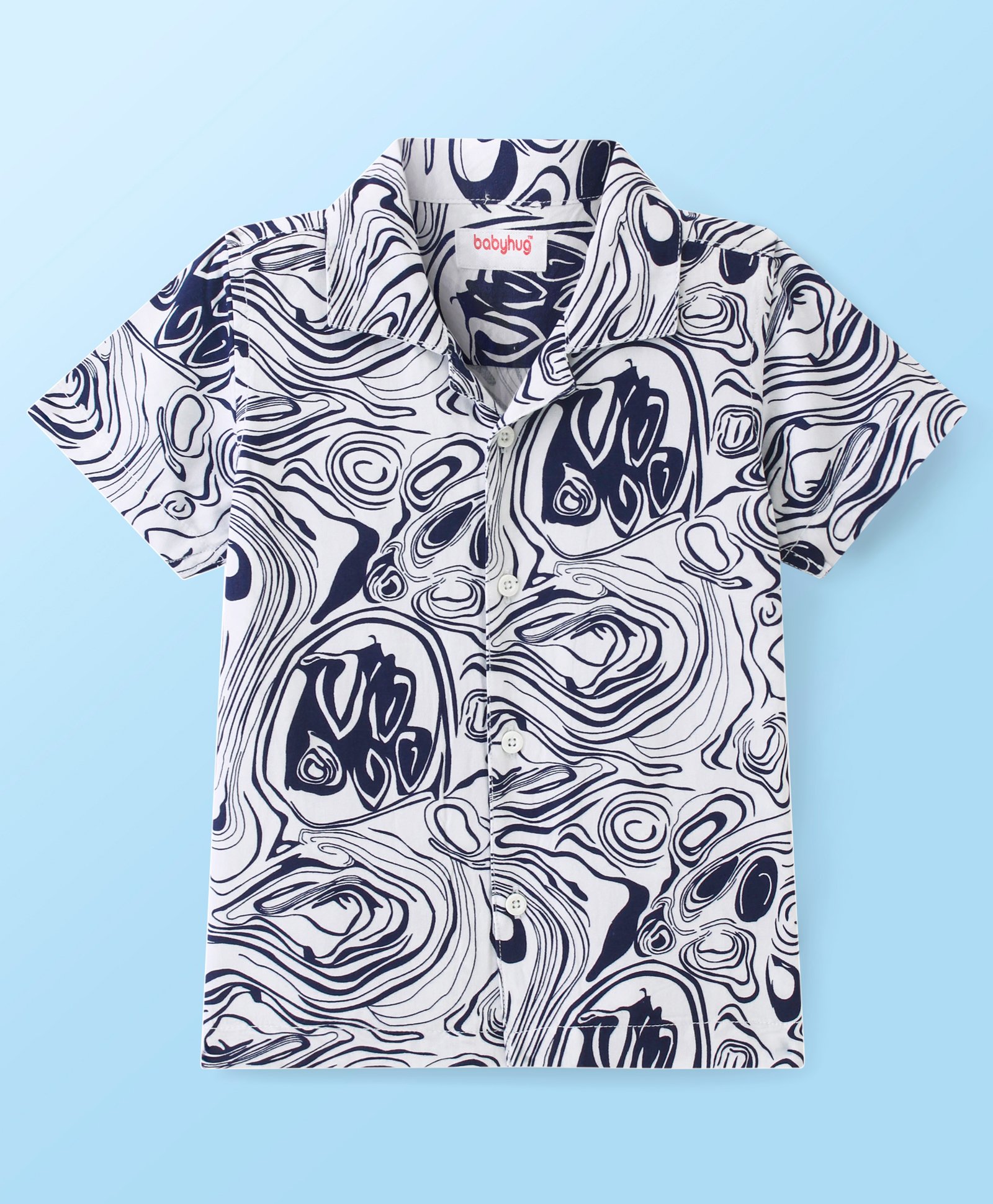 Babyhug Cotton Viscose Woven Half Sleeves Resort Collar Marble Print Shirt - Navy Blue-picture-20