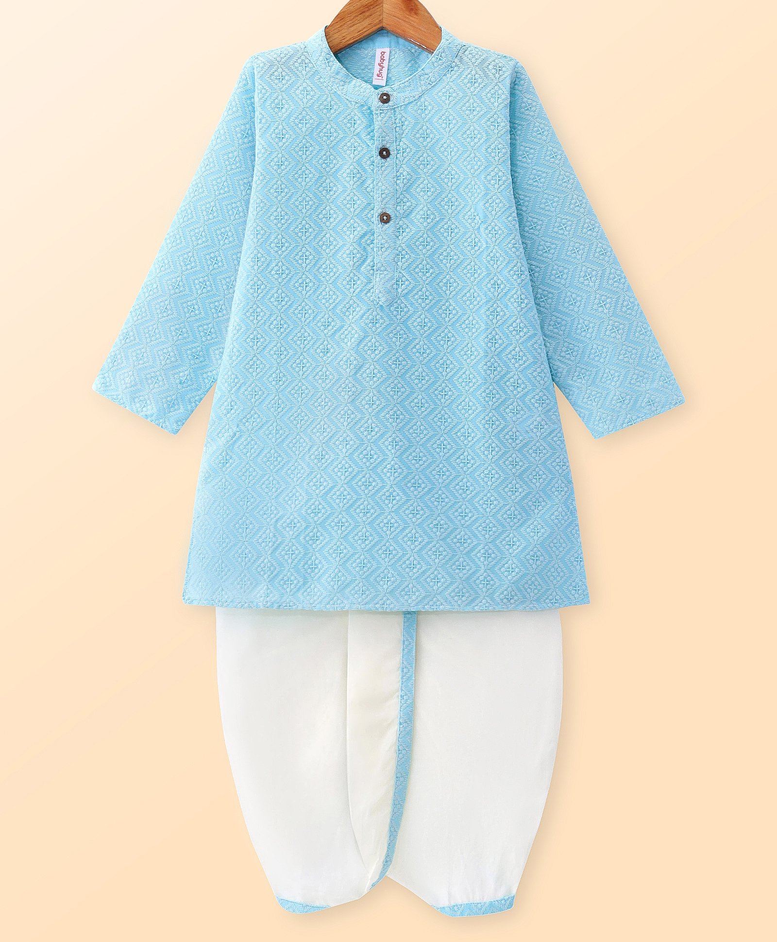 Babyhug Cambric Woven Full Sleeves Embroidered Kurta & Dhoti Set- Sky Blue-image-26