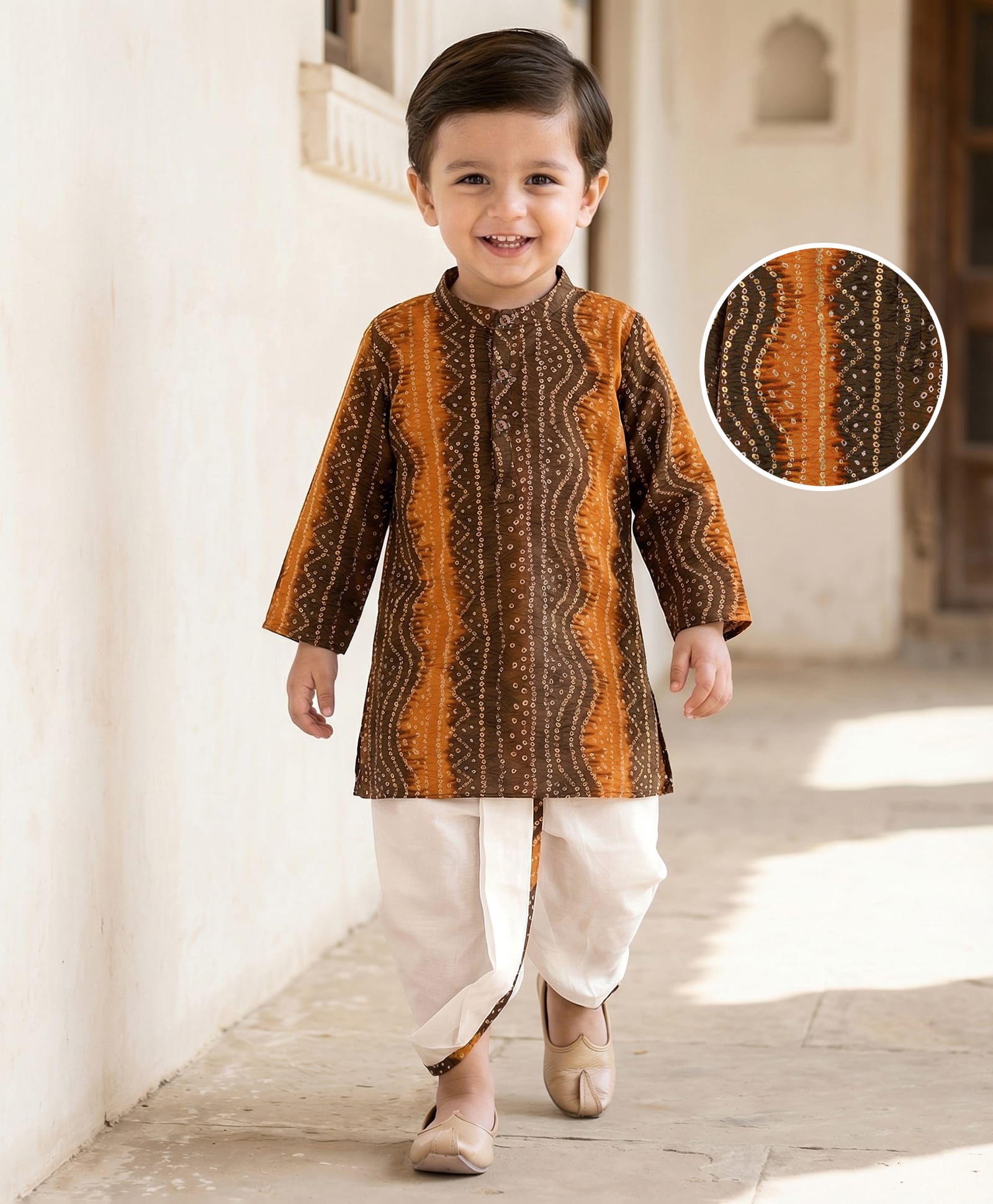 Babyhug Woven Full Sleeves Bandhani Printed  Kurta Dhoti Set - Green-image-18
