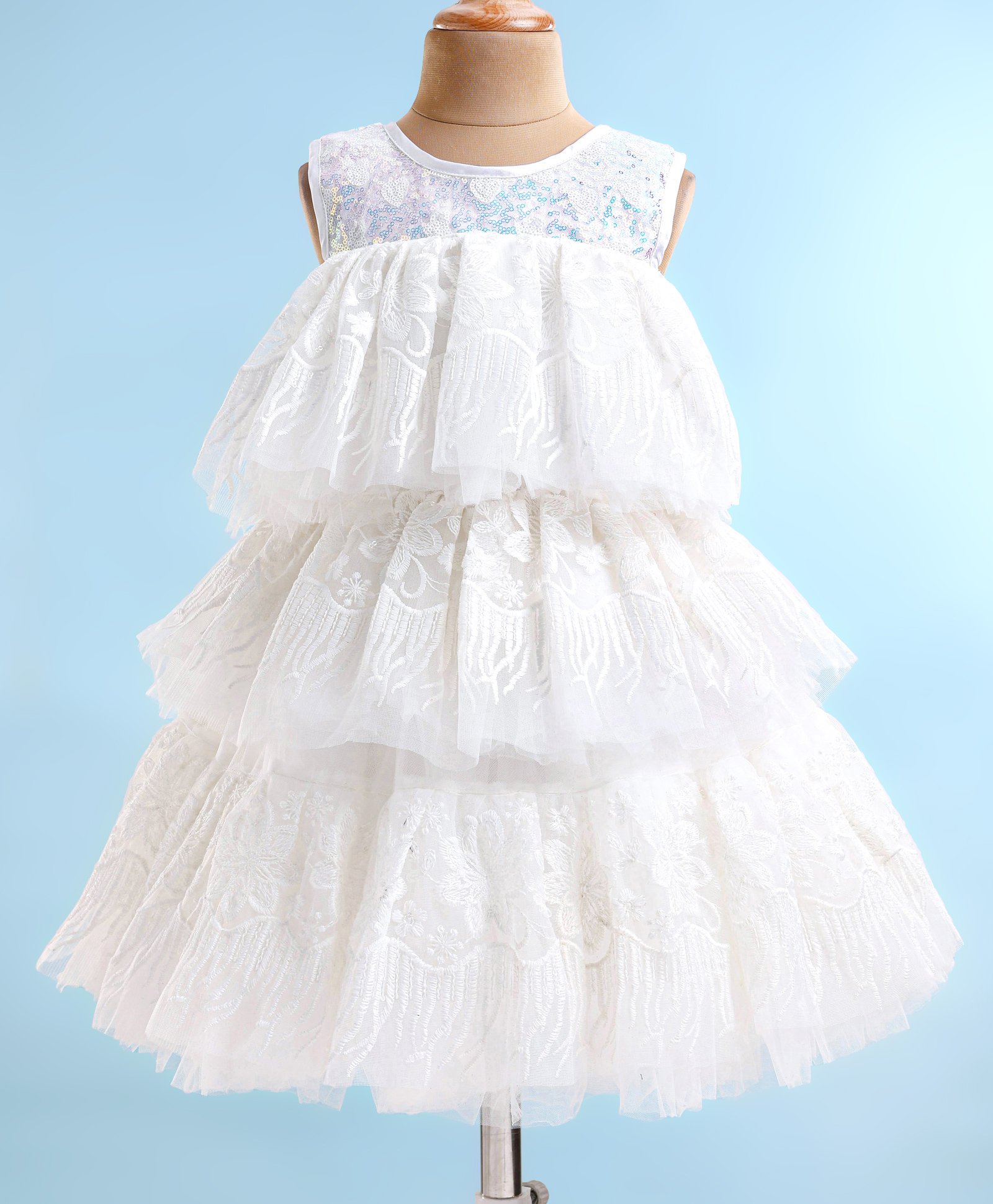Bluebell T-issue Knit Sleeveless Layered Dress with Sequinned Detailing - White-image-25