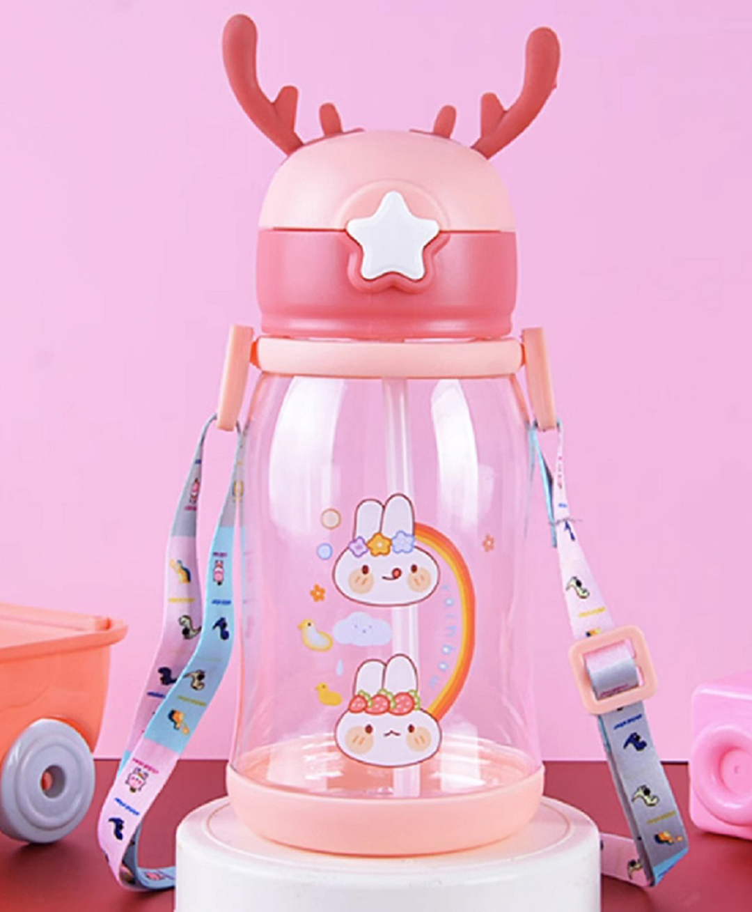 Kritiu Cartoon Printed BPA Free Kids Sipper Water Bottle 600ml -pink ( Print May Vary )-picture-7