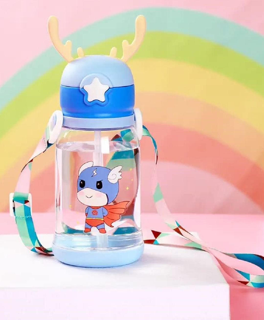 Kritiu Cartoon Printed BPA Free Kids Sipper Water Bottle 600ml -Blue ( Print May Vary )-picture-24