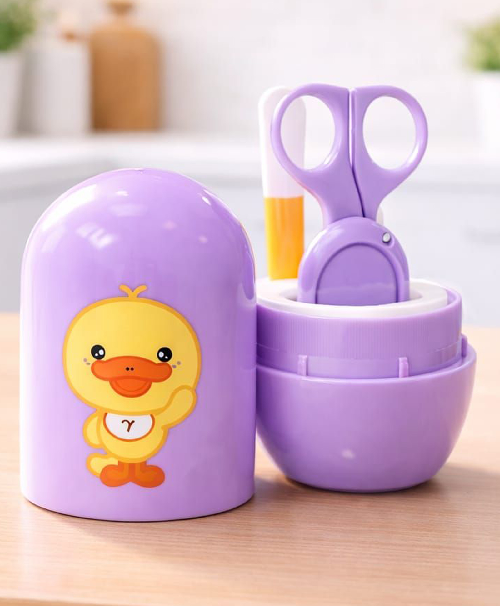 Kritiu 4 in 1 Baby Nail Clipper kit with Cute Case Nail Clipper Scissors Tweezers & Baby Nail File Set for Kids Grooming Kit Print May Vary - Purple-image-3
