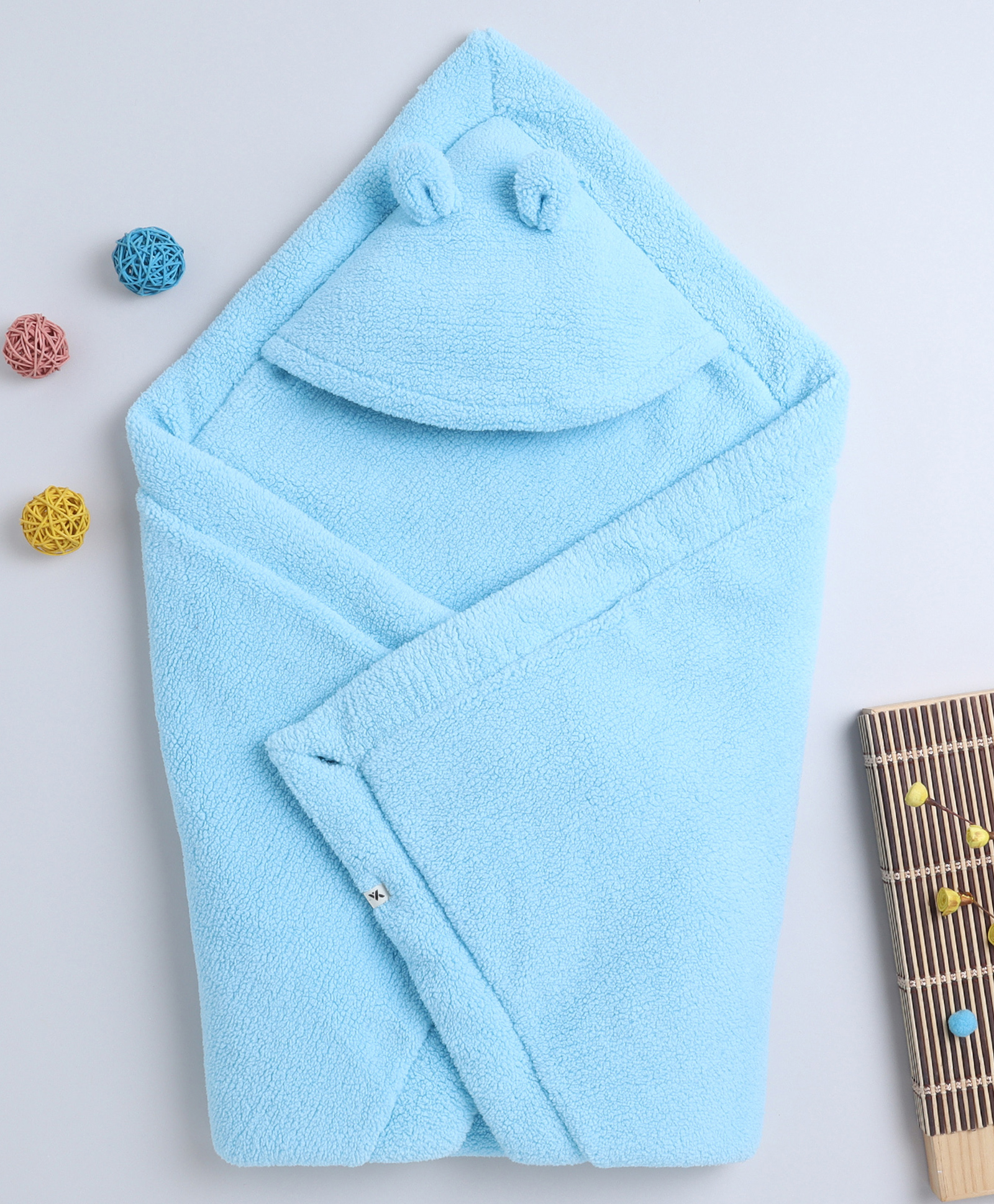 Yellow Apple Hooded Blanket cum Wrapper - Blue-image-4