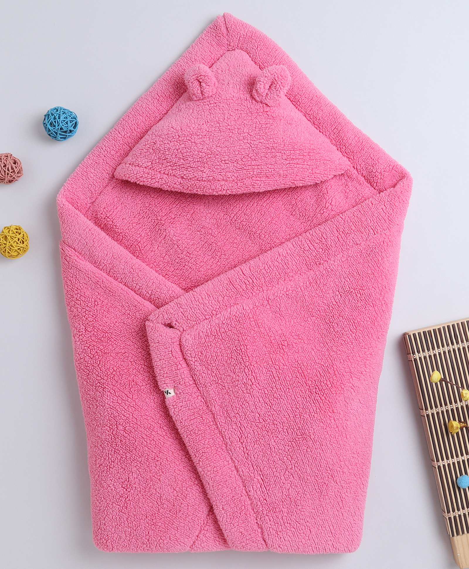 Yellow Apple Hooded Blanket cum Wrapper - Pink-image-7