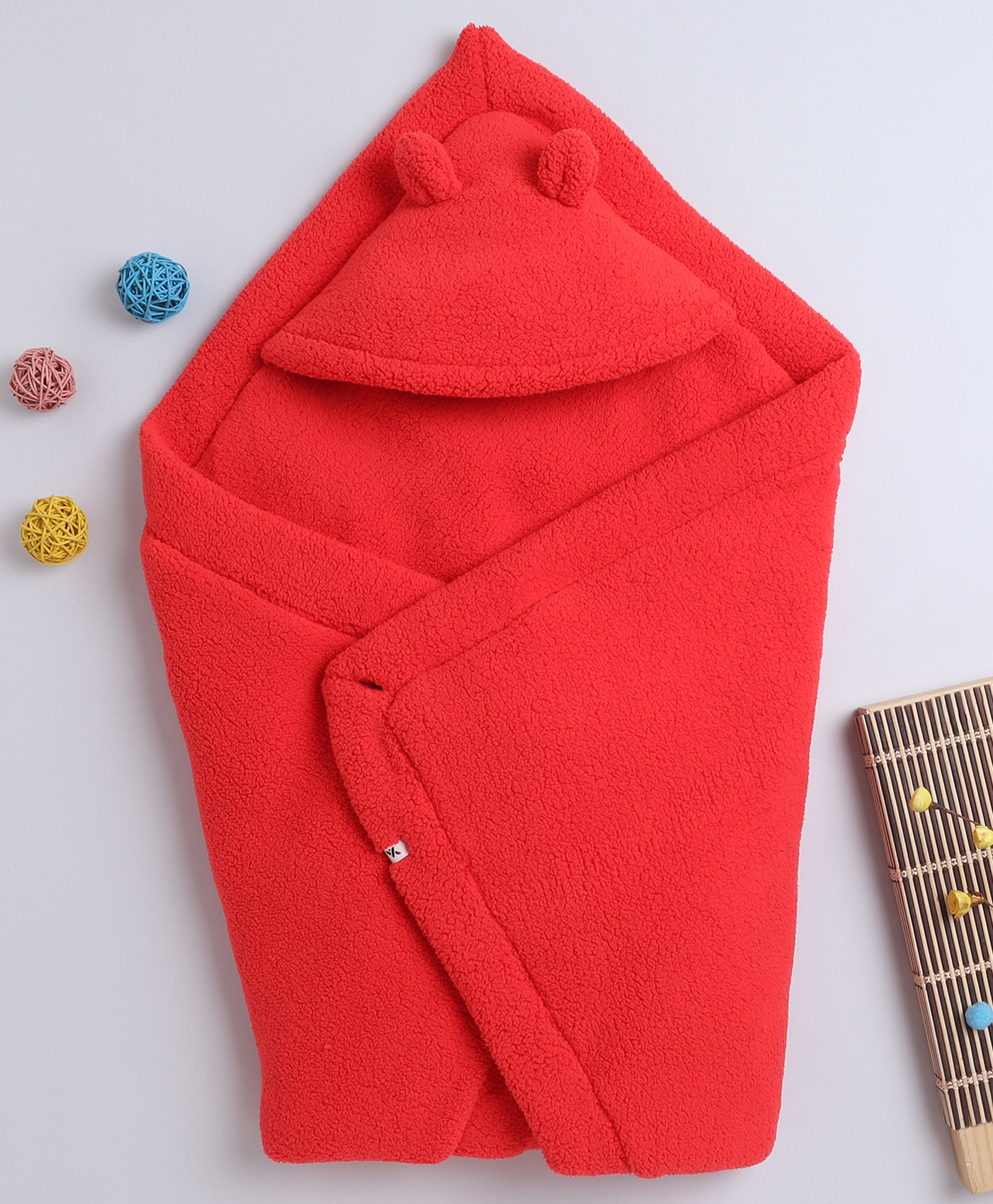 Yellow Apple Hooded Blanket cum Wrapper - Red-image-8