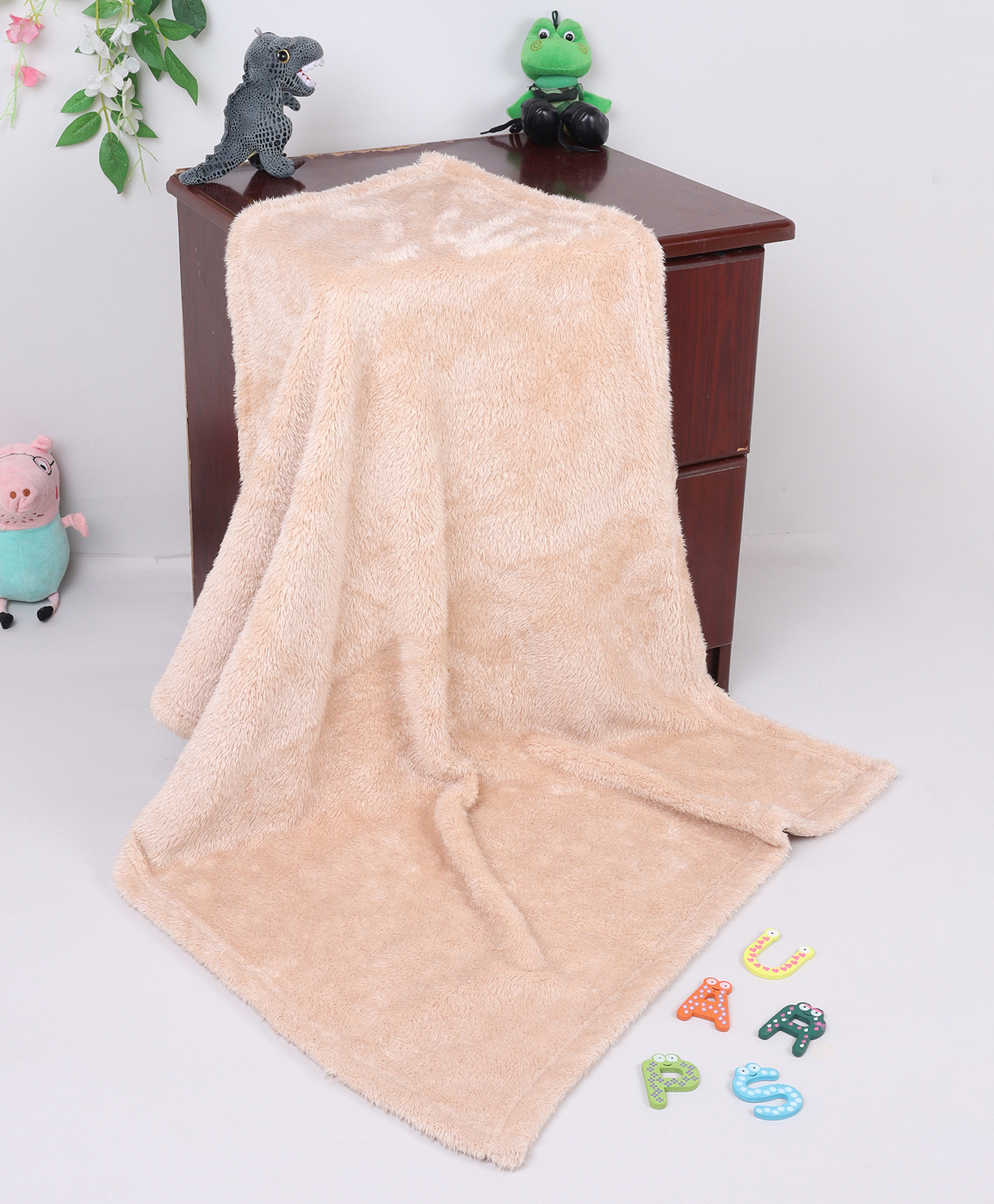 Yellow Apple Fleece Solid Baby Blanket - Beige-image-40
