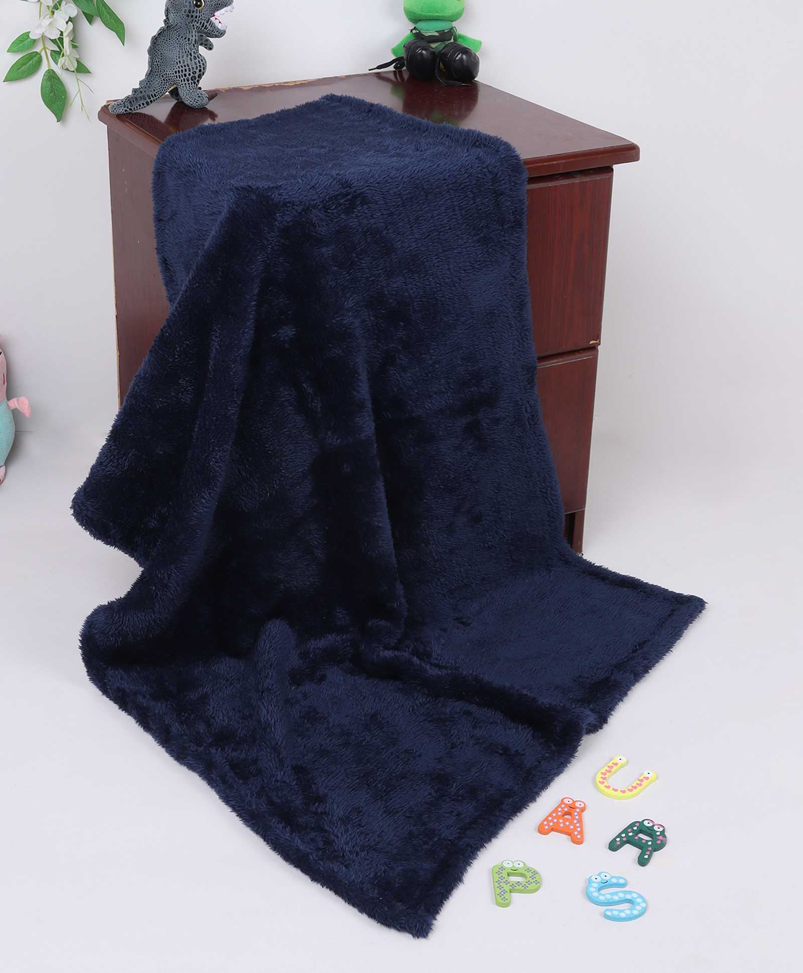 Yellow Apple Fleece Solid Baby Blanket - Navy Blue-picture-27