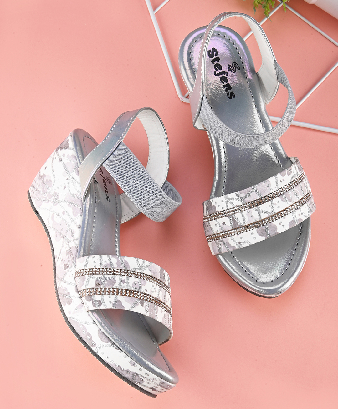 Stefens Stone Embellished & Shimmer Detailed Sandals - Grey-image-1