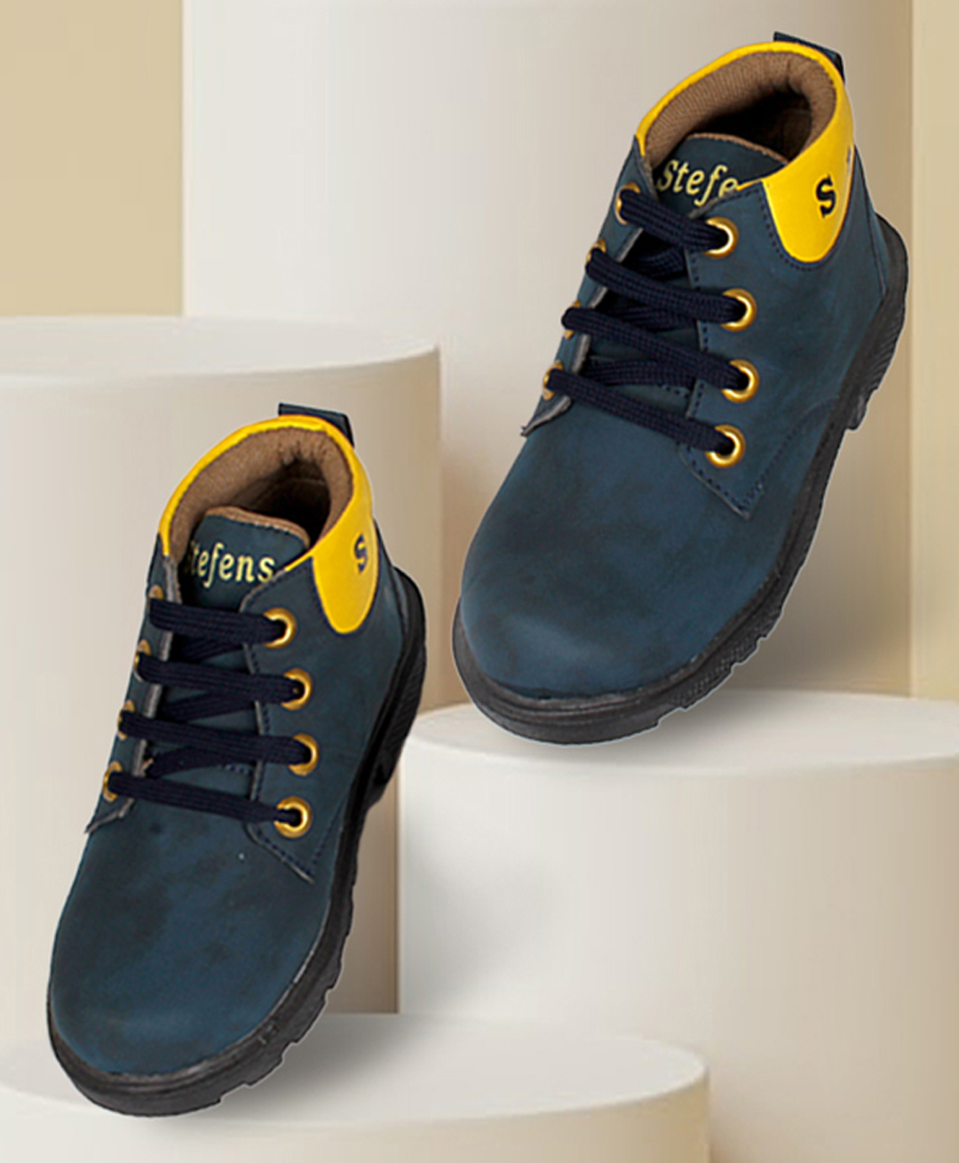 Stefens Brand Name Text Detailed Lace Up Boots - Blue