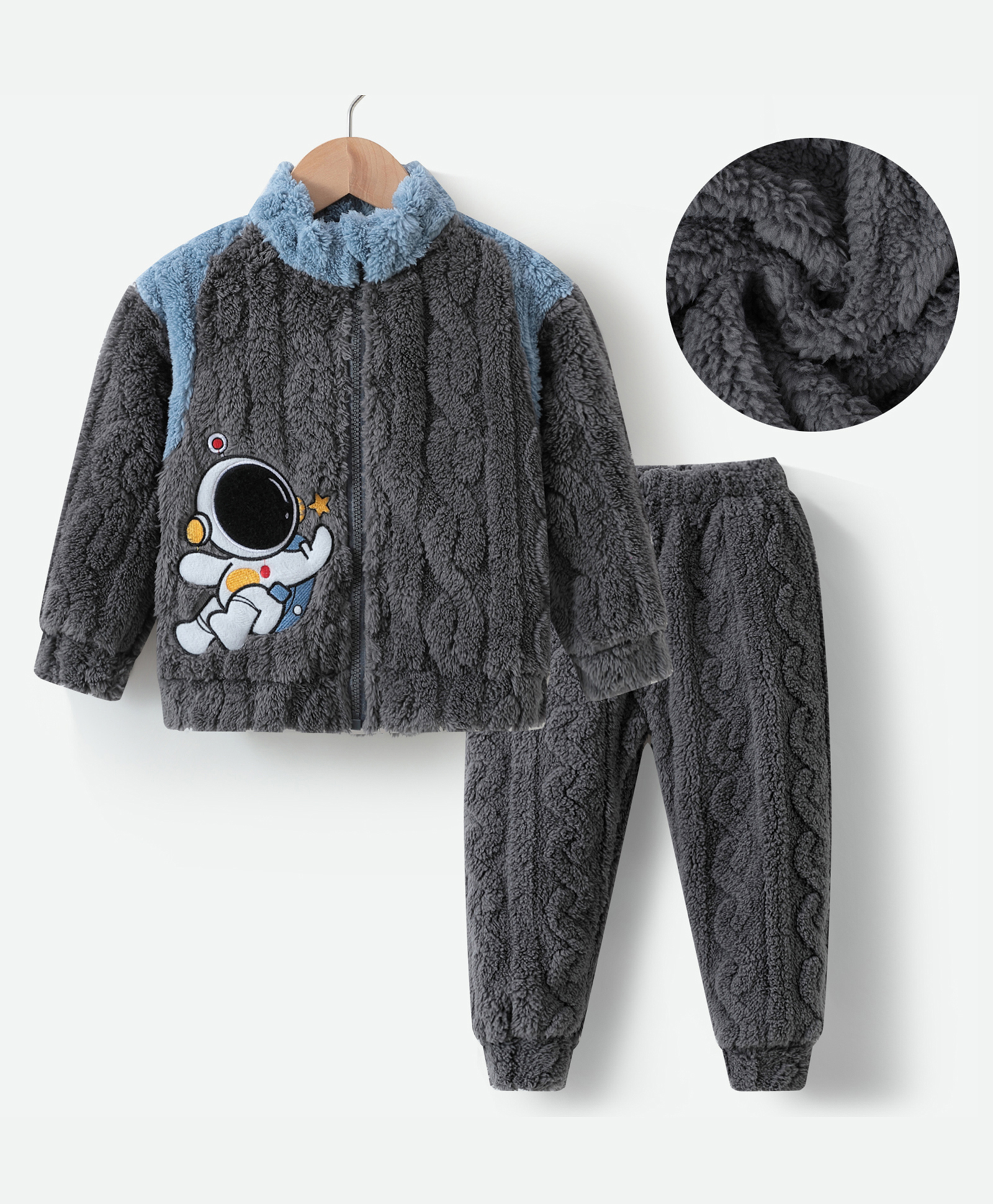 Kookie Kids Raglan Sleeves Front Zipper Winter Wear Suit With Astronaut Applique - Grey-image-9