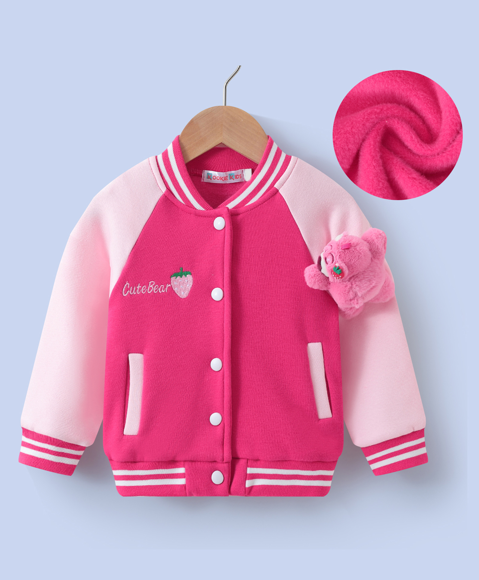 Kookie Kids Full Raglan Sleeves Bomber Jacket with Koala Applique - Pink-image-36