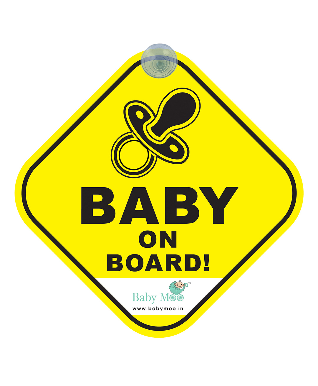 Baby Moo Pacifier And Tiny Feet Car Safety Sign With Vacuum Suction Cup Clip Double Side - Black-picture-2