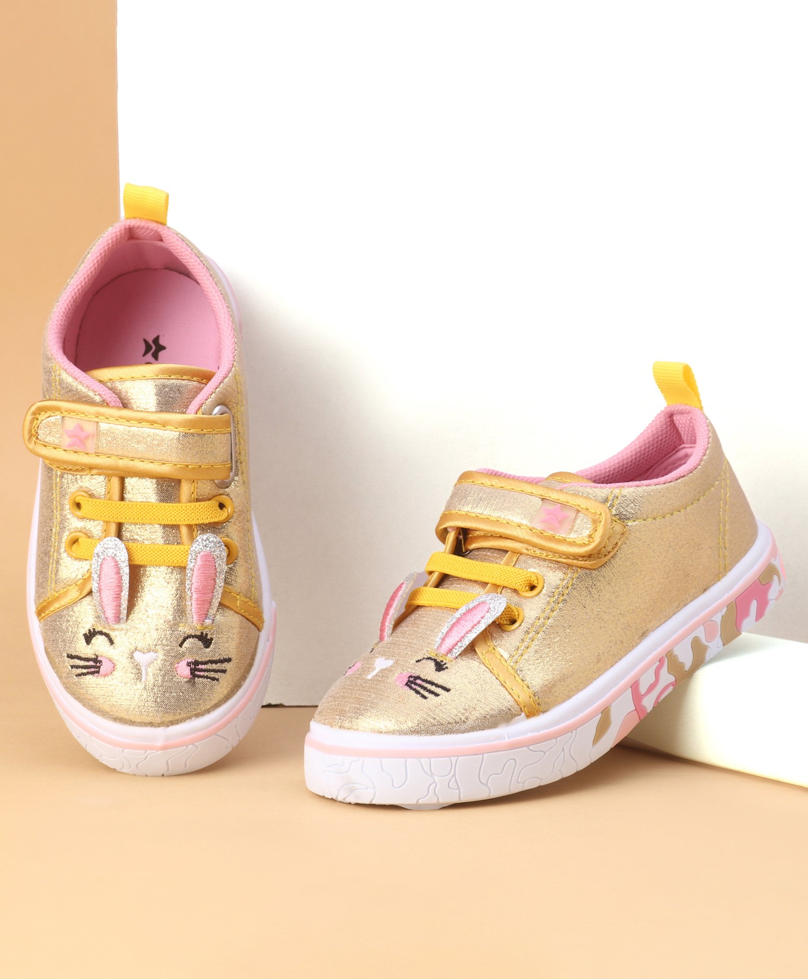 Cute Walk by Babyhug Shoes Kitty Print with Velcro Closure - Gold-image-40