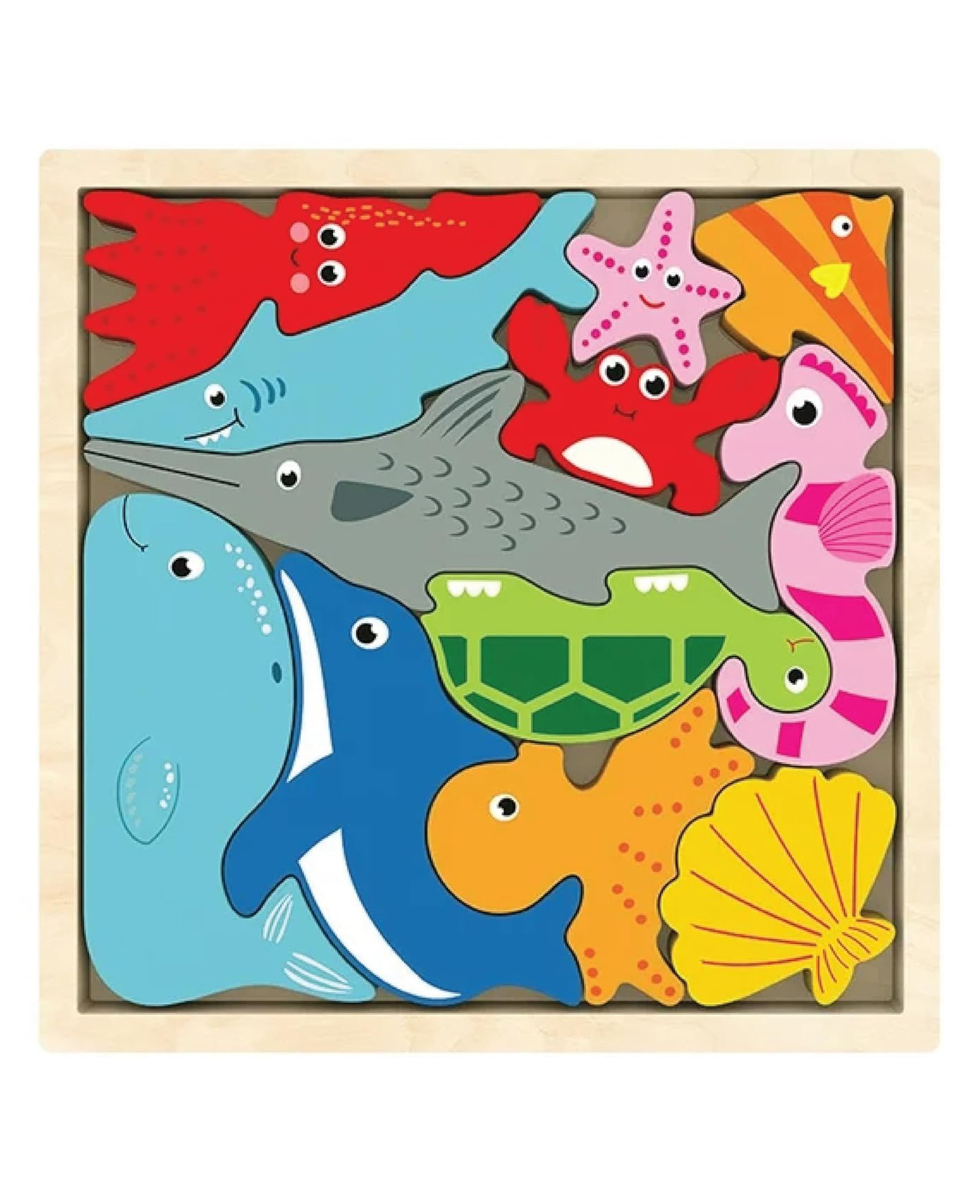 Urbane Chic Sea animal  Design  Wooden  Jigsaw Puzzle for Kids Shapes Toys - 12 Pieces-Multicolor-picture-31