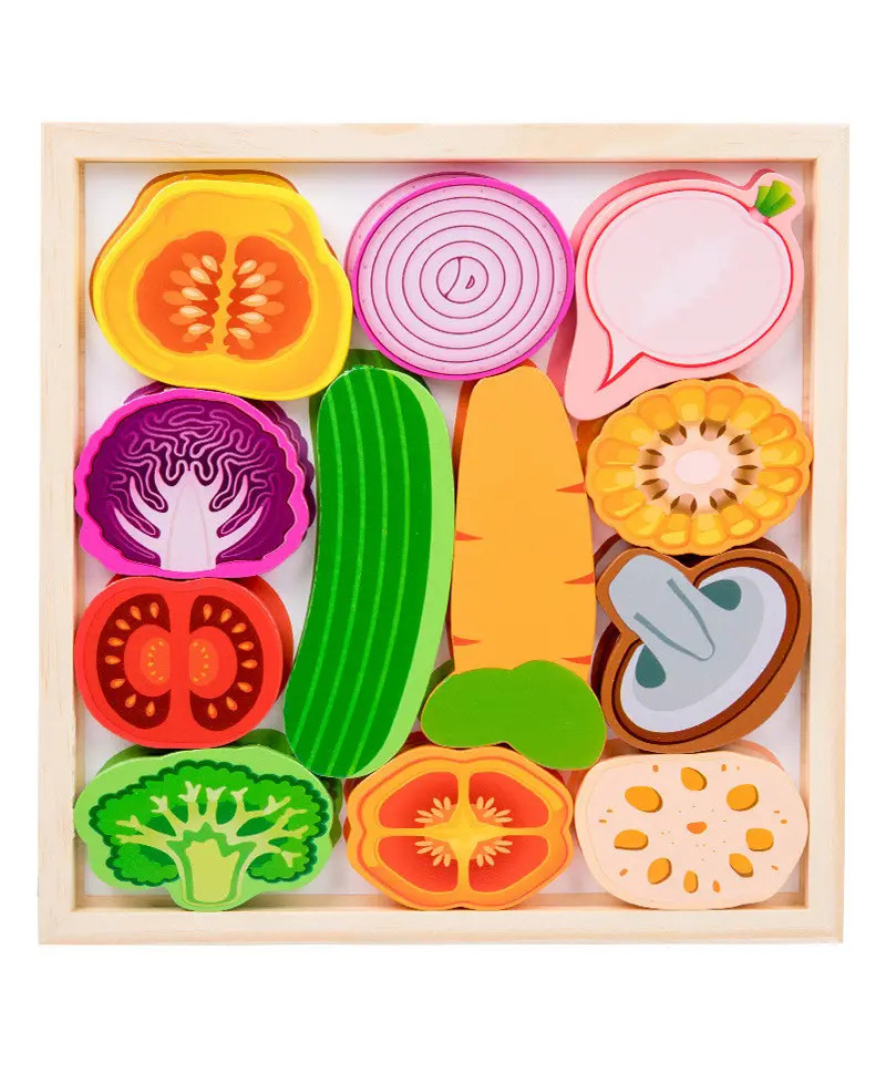 Urbane Chic Vegetable Shapes Wooden Puzzle for Kids Shapes Toys - 12 Pieces-Multicolor-image-5