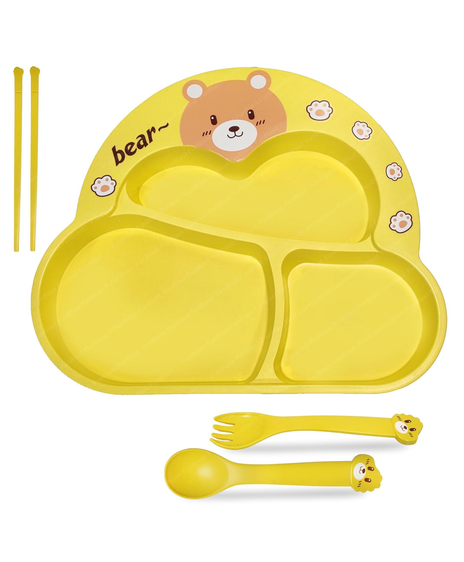 Bunie Bear Design Bamboo Fibre Dinnerware Set for Kids  Yellow-image-46