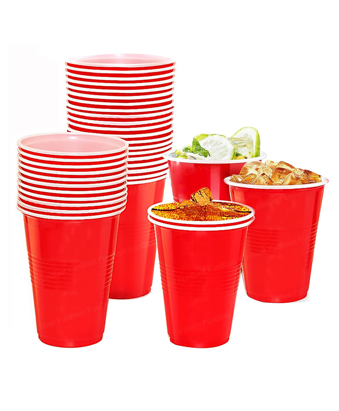Funeiko Reusable Party Glasses for Drinking  50 Pcs Beer Pong Glasses Red