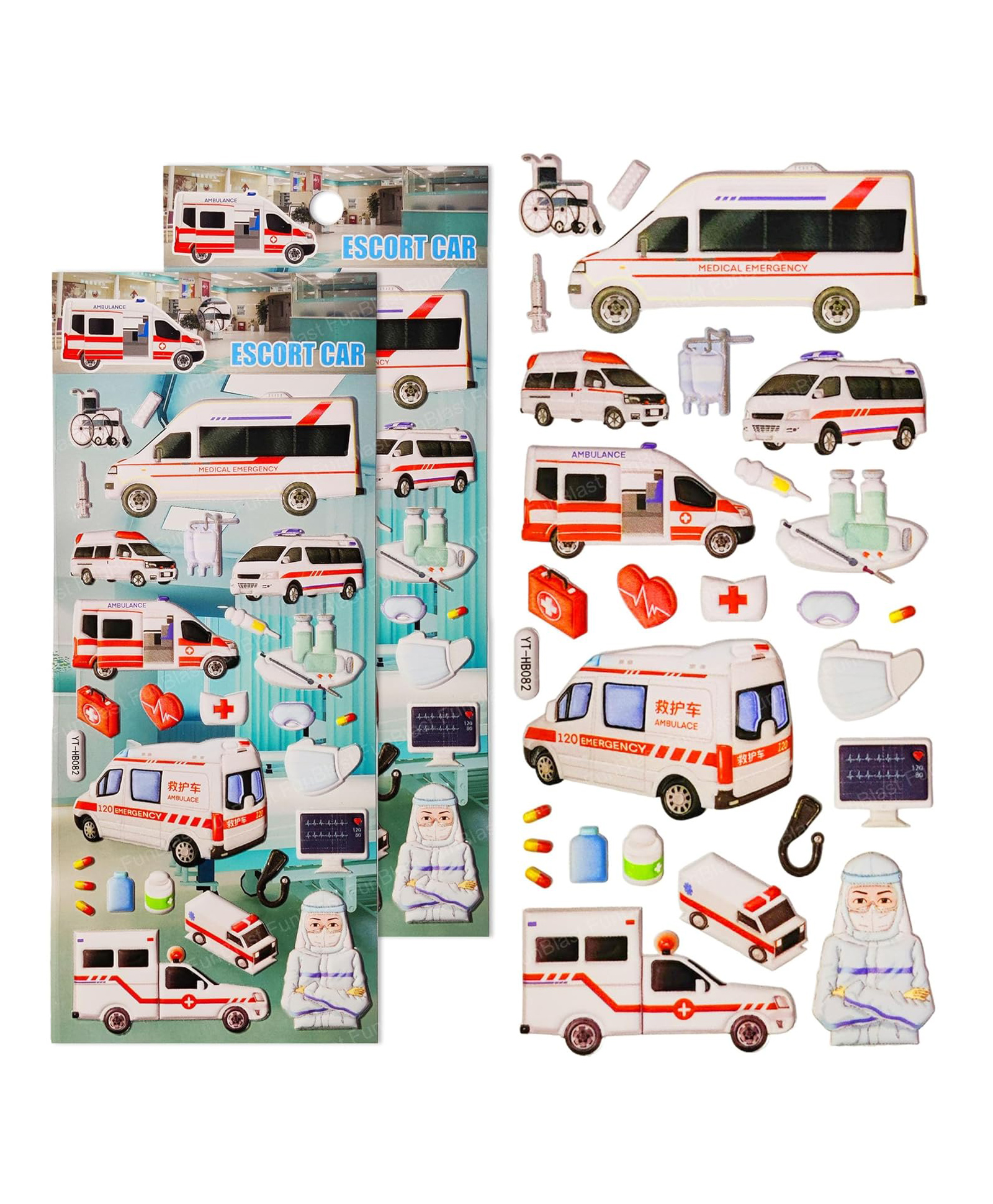 Bunie Escort Car Theme 3D Puffy Stickers Set  Pack of 2 Sheets Multicolor-image-25