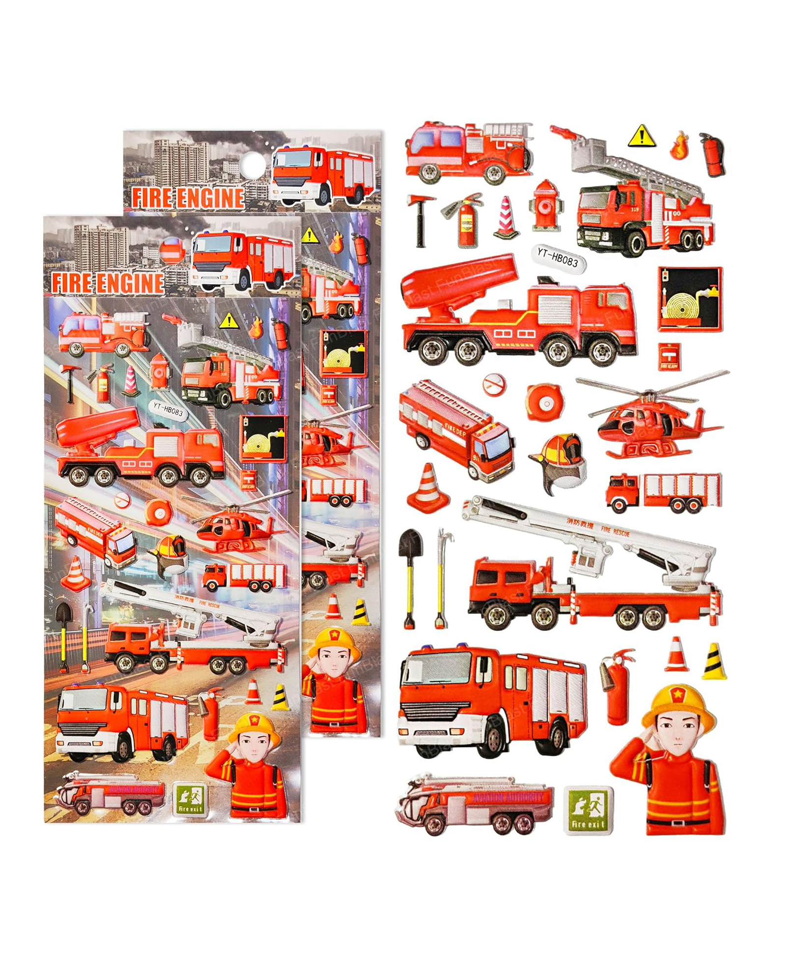 Bunie Fire Engine Theme 3D Puffy Stickers Set  Pack of 2 Sheets Multicolor-image-0