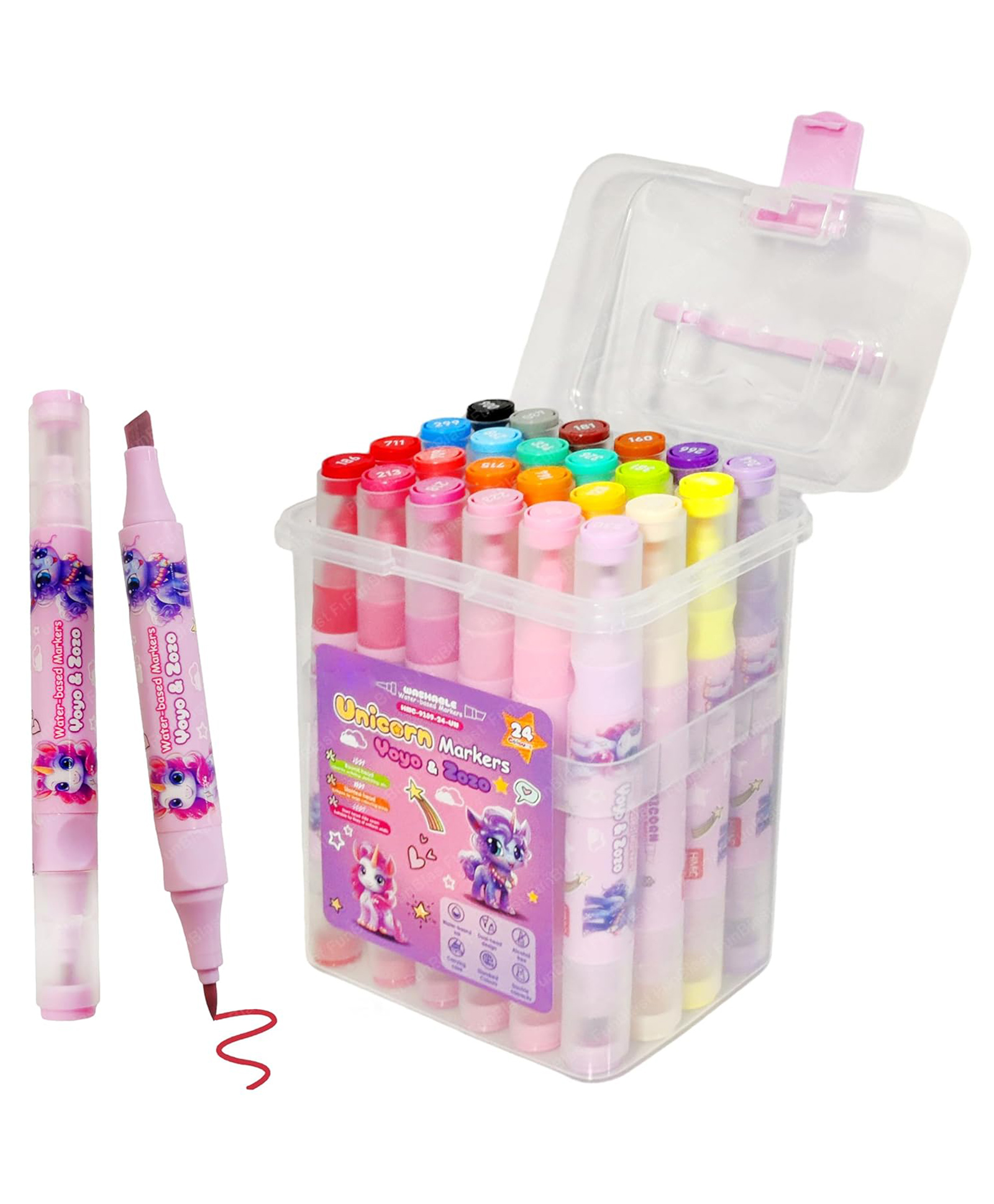 Bunie Unicorn Theme Twin Tip Water Based Color Marker Set - 24 Pcs Multicolor-image-35