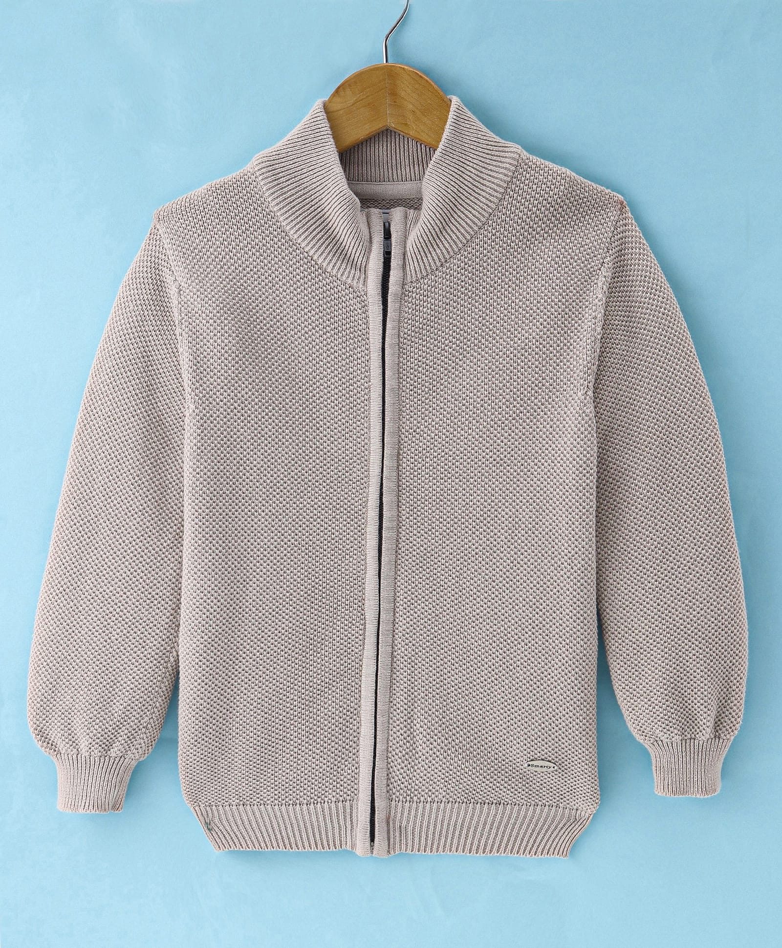 Smarty Boys 100% Cotton Flatknit Full Sleeves High Neck Front Open Sweater with Solid Colour - Grey-image-21