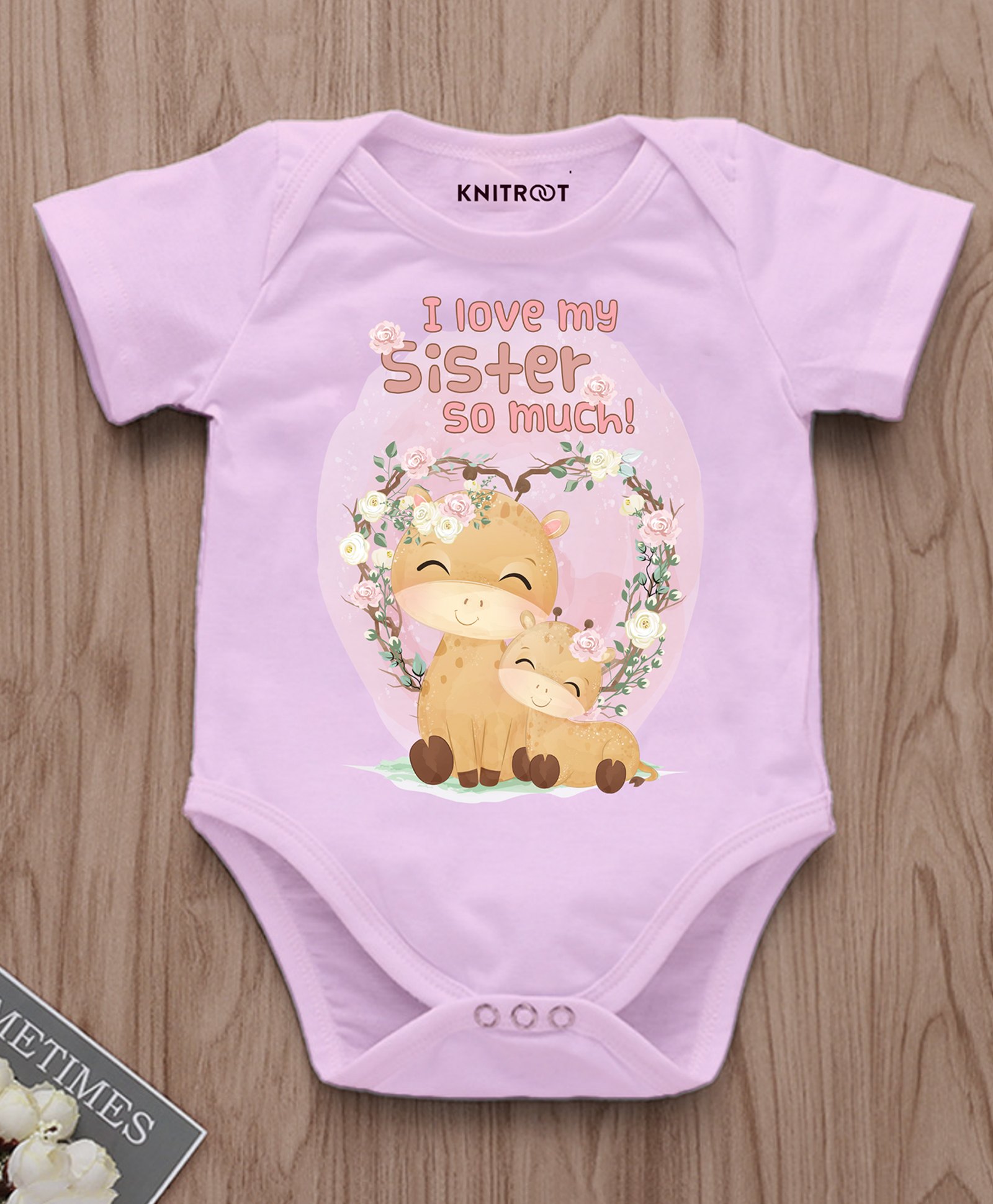 KNITROOT Raksha Bandhan Theme Half Sleeves  I Love My Sister Too Much Text Printed Onesie - Pink-image-2