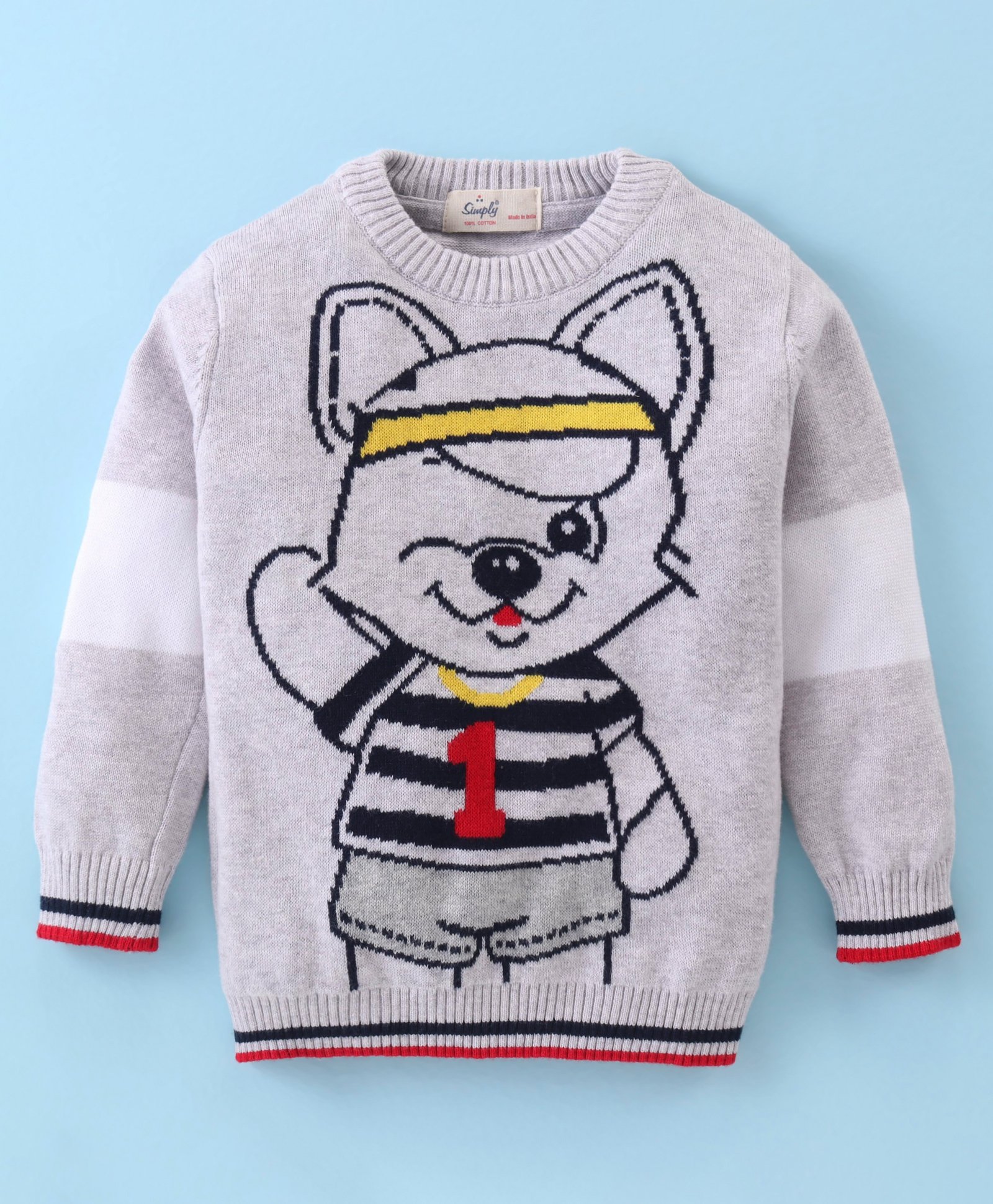 Simply Knitted Full Sleeves Pullover Sweater with Fox Design -  Grey-image-43