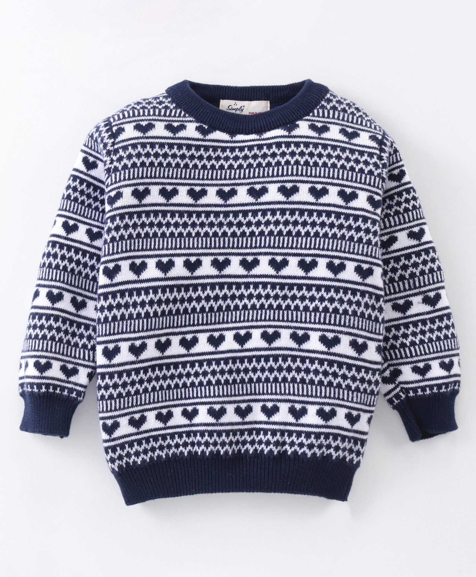 Simply Knitted Full Sleeves Pullover Sweater with Heart Design - Navy Blue-image-14